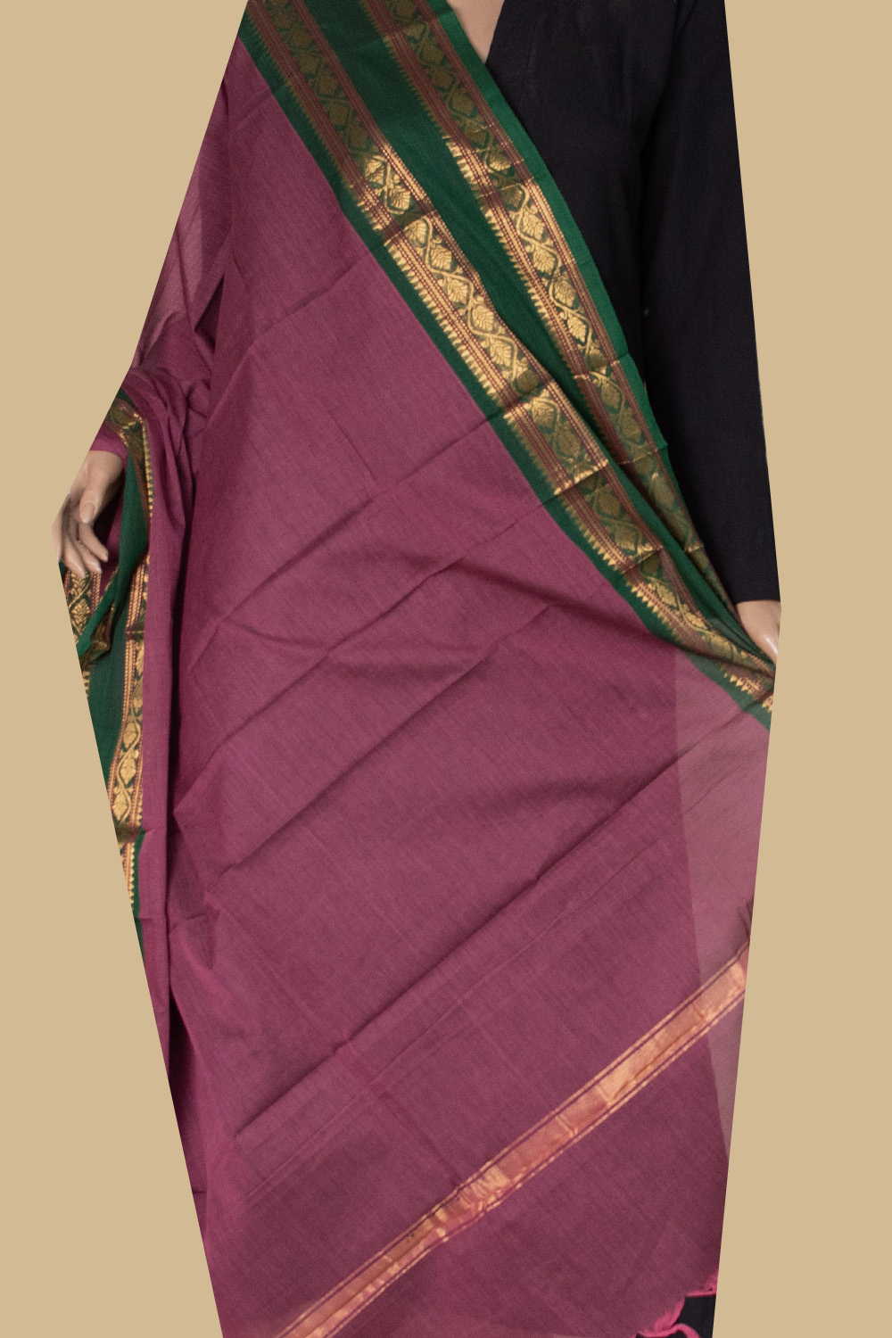 Shade of Pink Kanchipuram Cotton Dupatta - Image 2