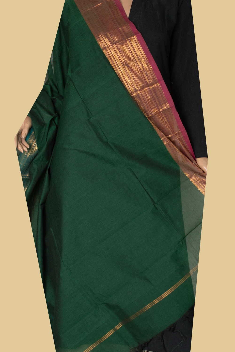 Darker Green Kanchipuram Cotton Dupatta - Image 2