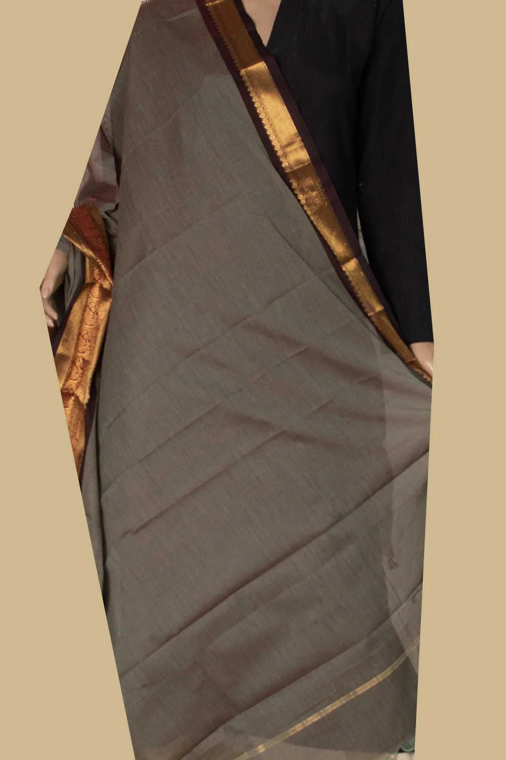Twin Shaded Green Kanchipuram Cotton Dupatta - Image 2