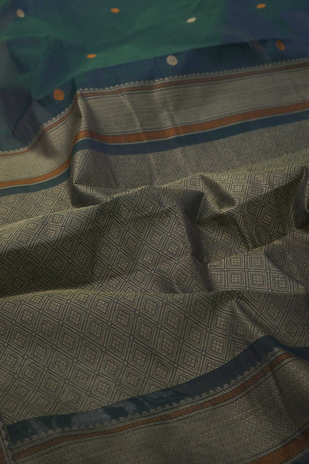 Twin Shade Blue Kanchipuram Cotton saree - Image 3