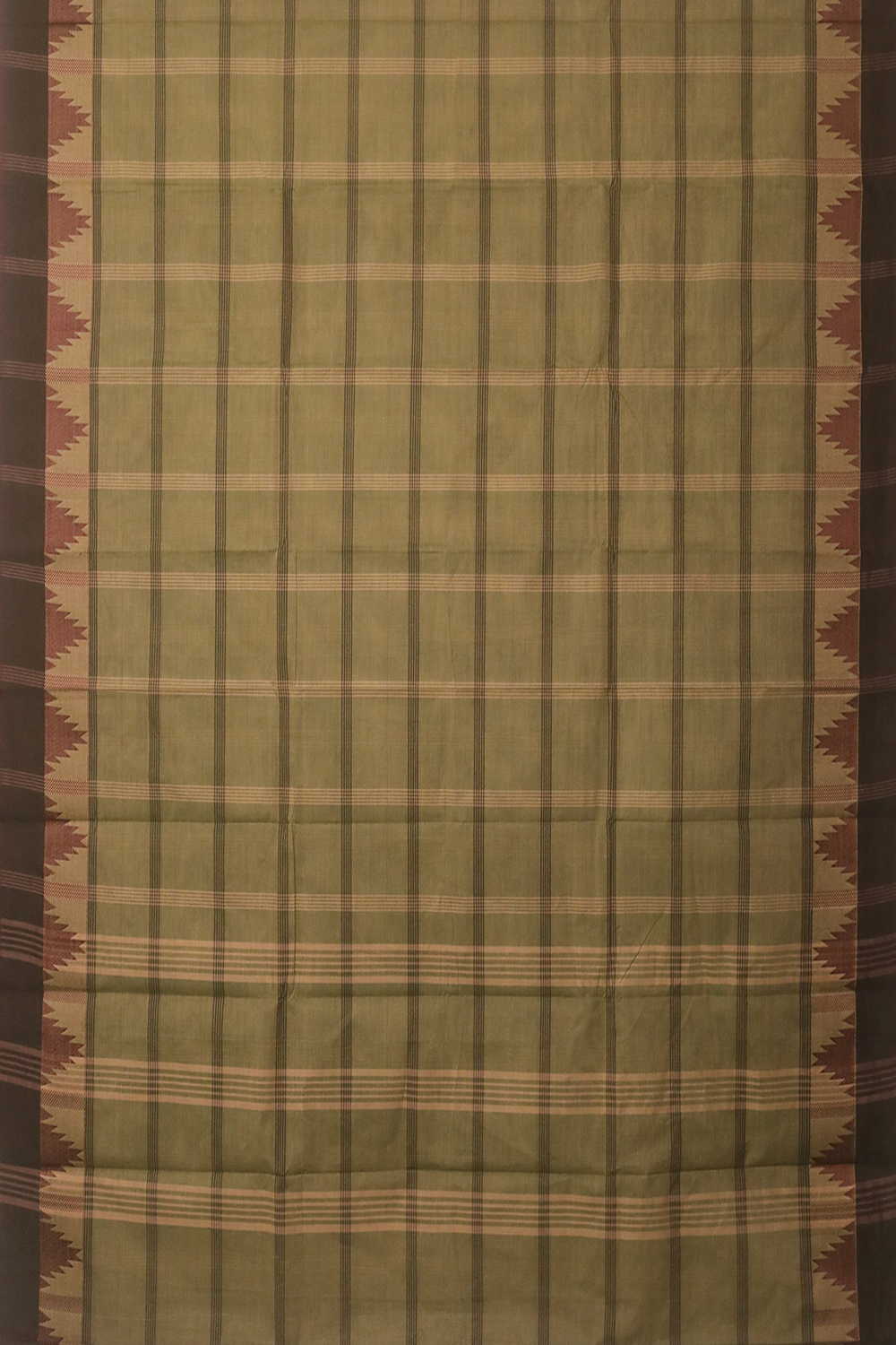 Broad Checks on Green Kanchipuram Cotton saree - Image 2