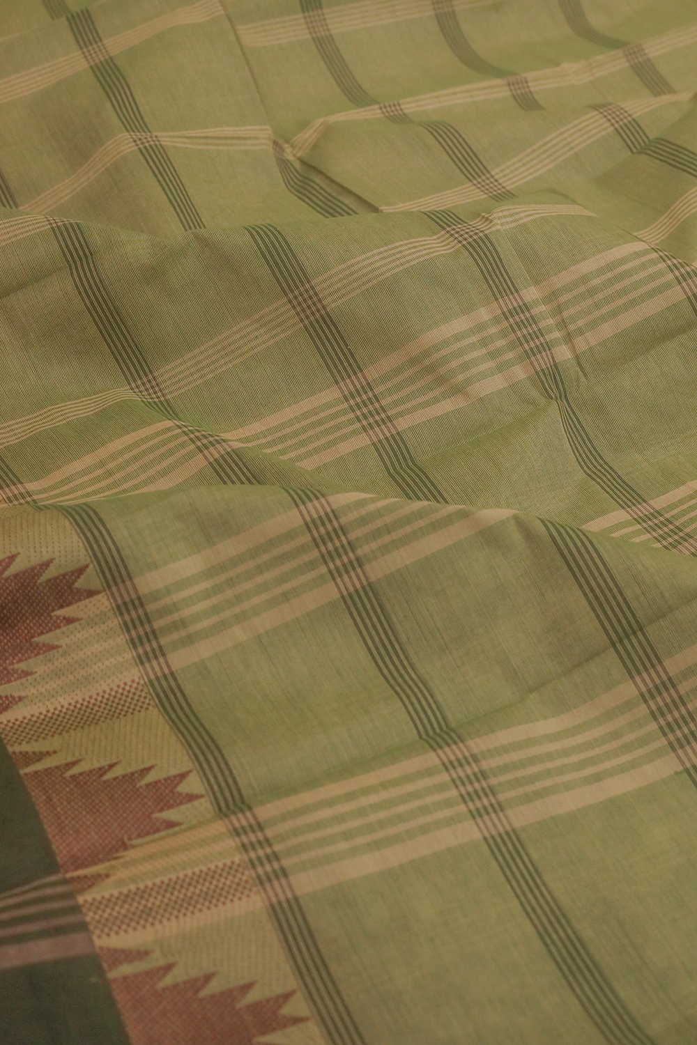 Broad Checks on Green Kanchipuram Cotton saree - Image 3