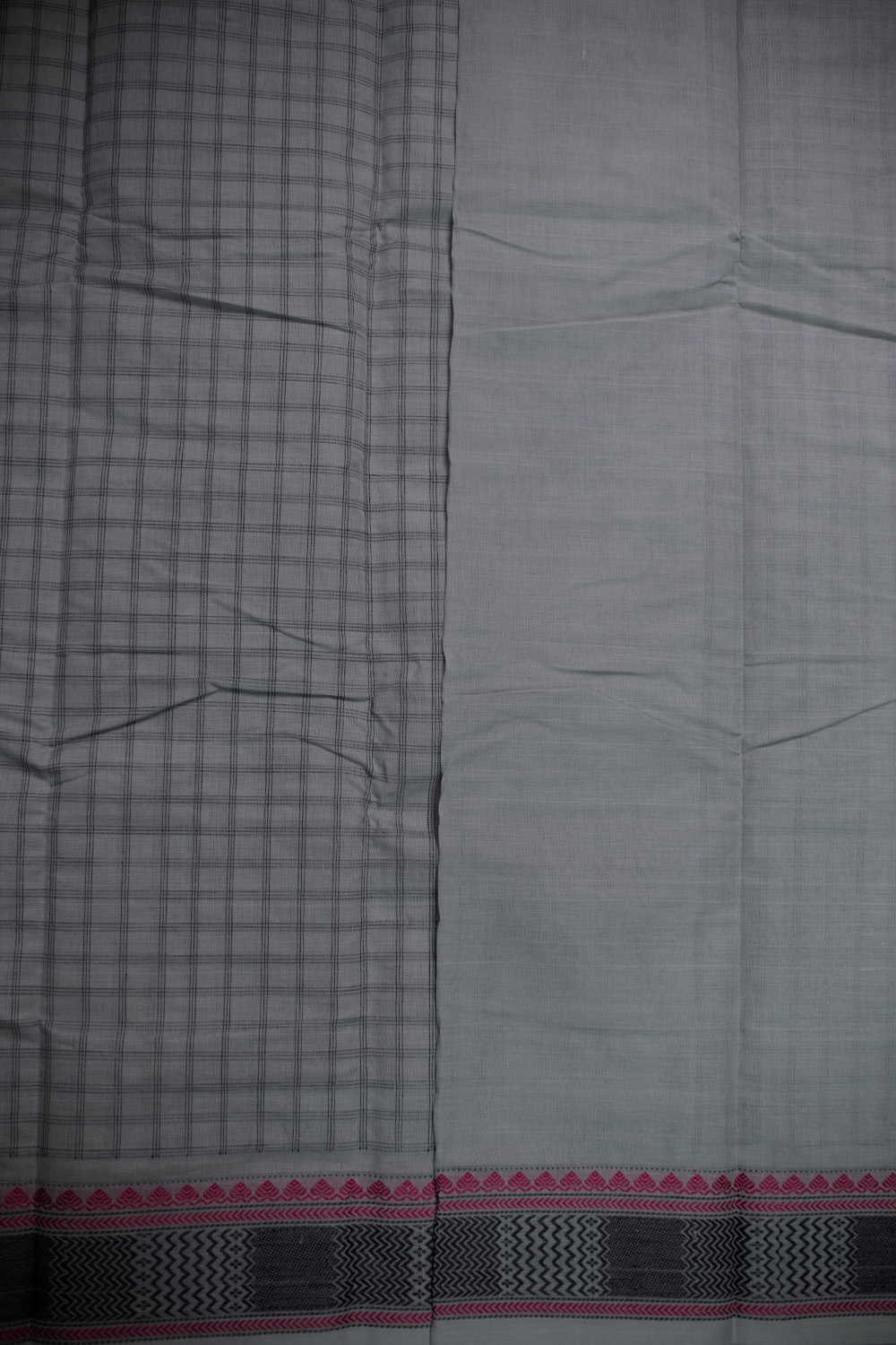 Grey with Checks Kanchipuram Cotton saree - Image 4