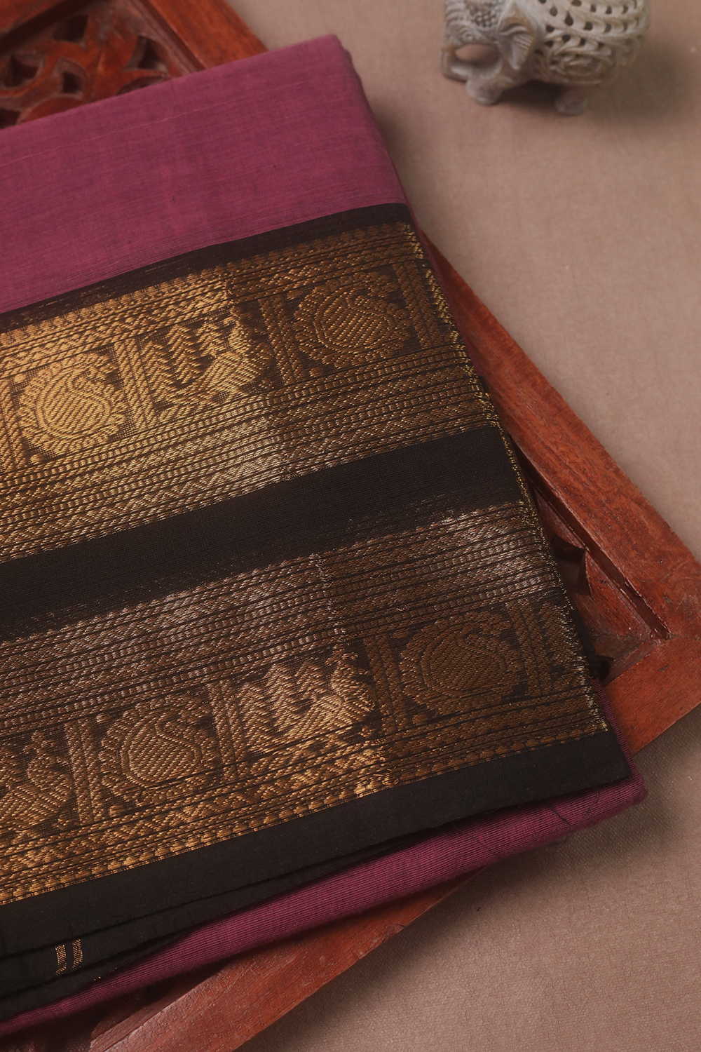 Rust Pink with Zari Border Kanchipuram Cotton saree