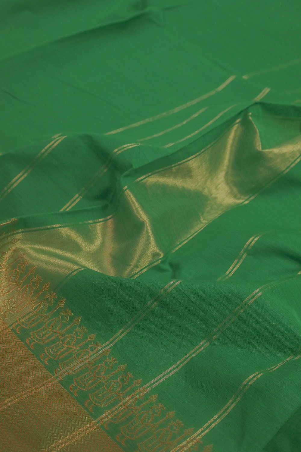 Zari Border with Green Kanchipuram Cotton saree - Image 3