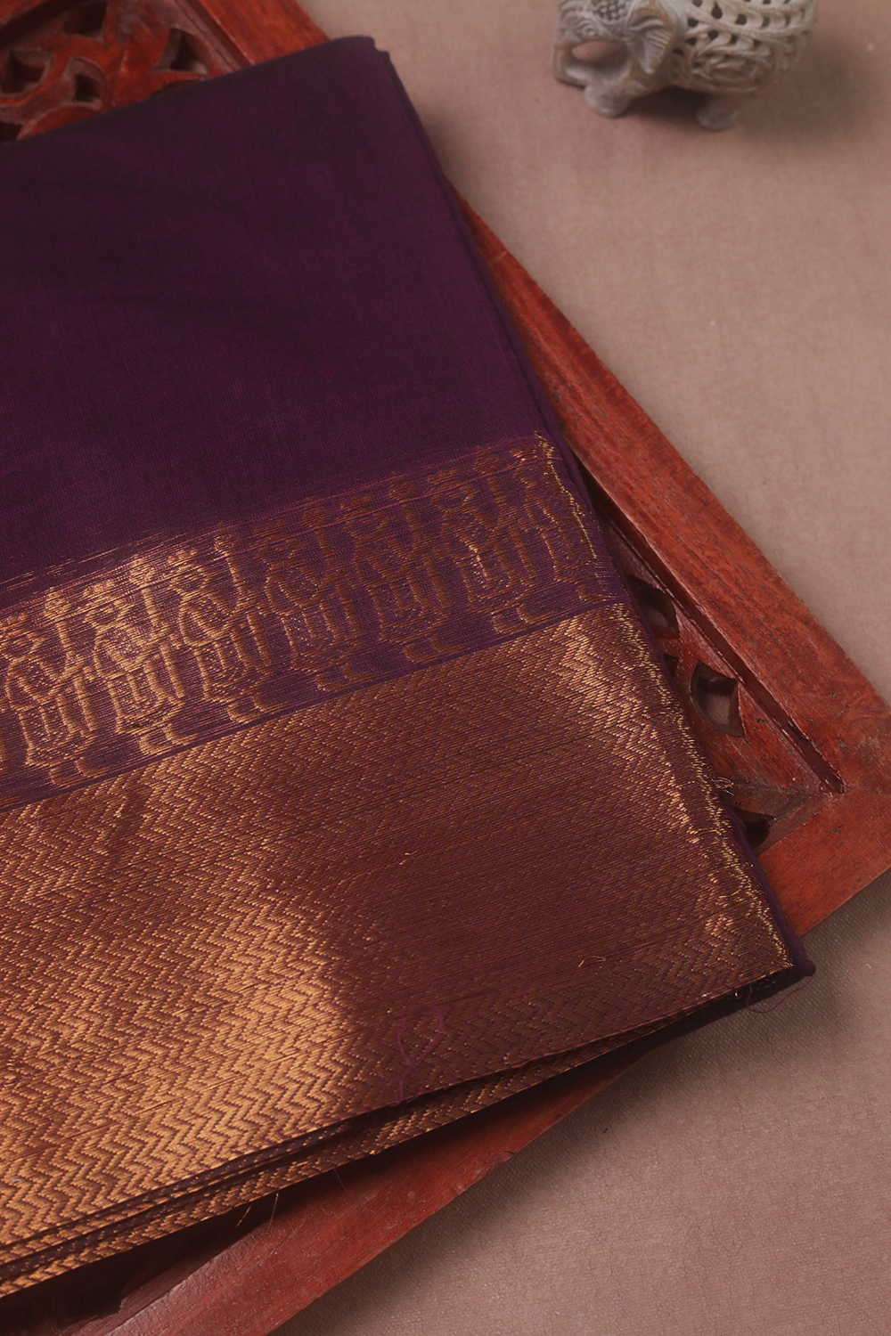 Deep Purple with Gold Zri Border Kanchipuram Cotton saree