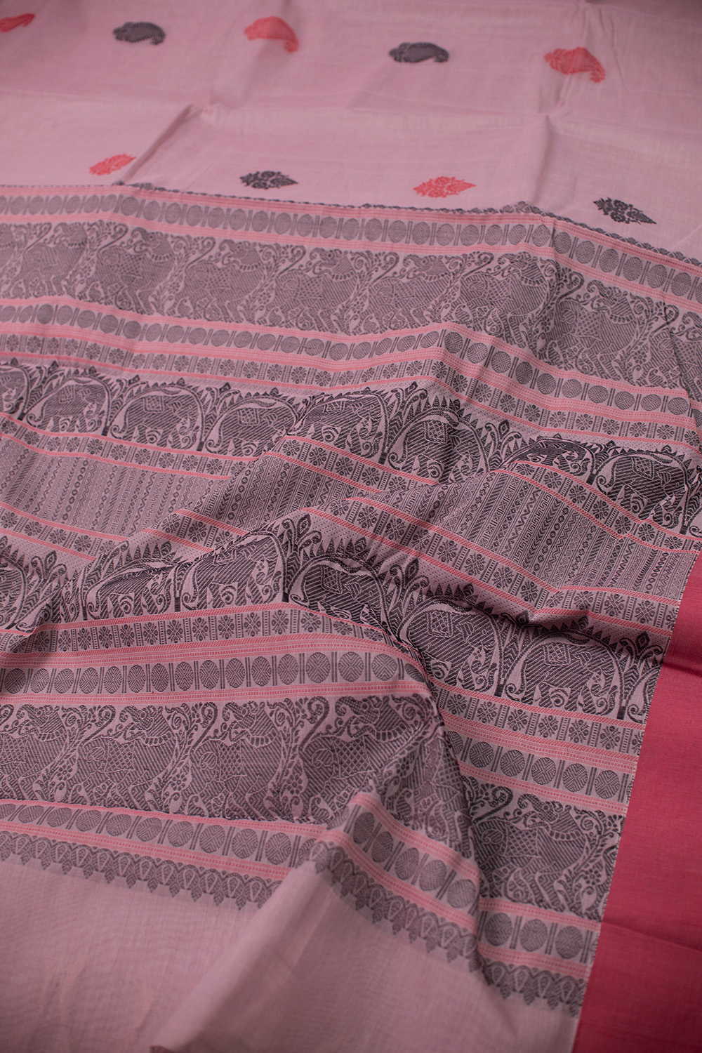 Paisely on Pink Kanchipuram Cotton saree - Image 3
