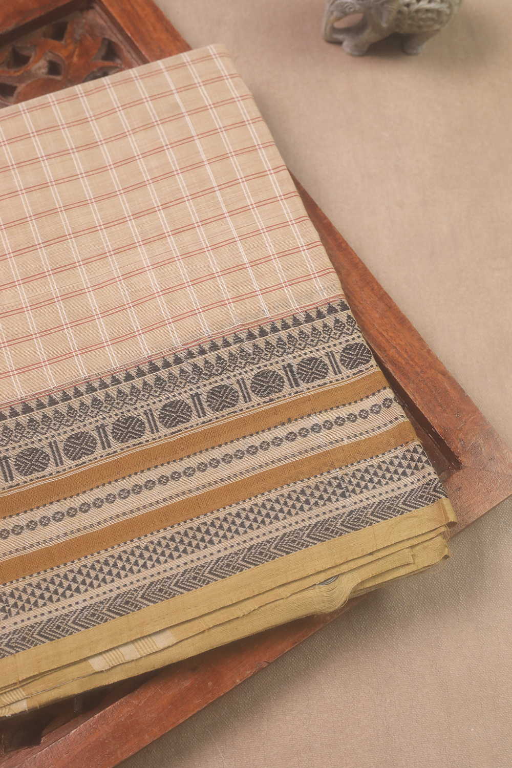 Checks on Beige Kanchipuram Cotton saree