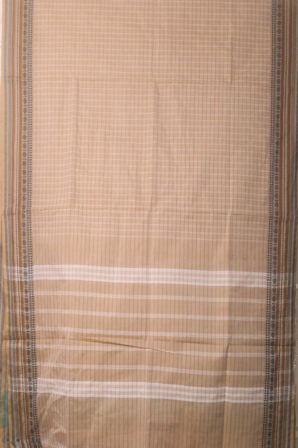 Checks on Beige Kanchipuram Cotton saree - Image 2