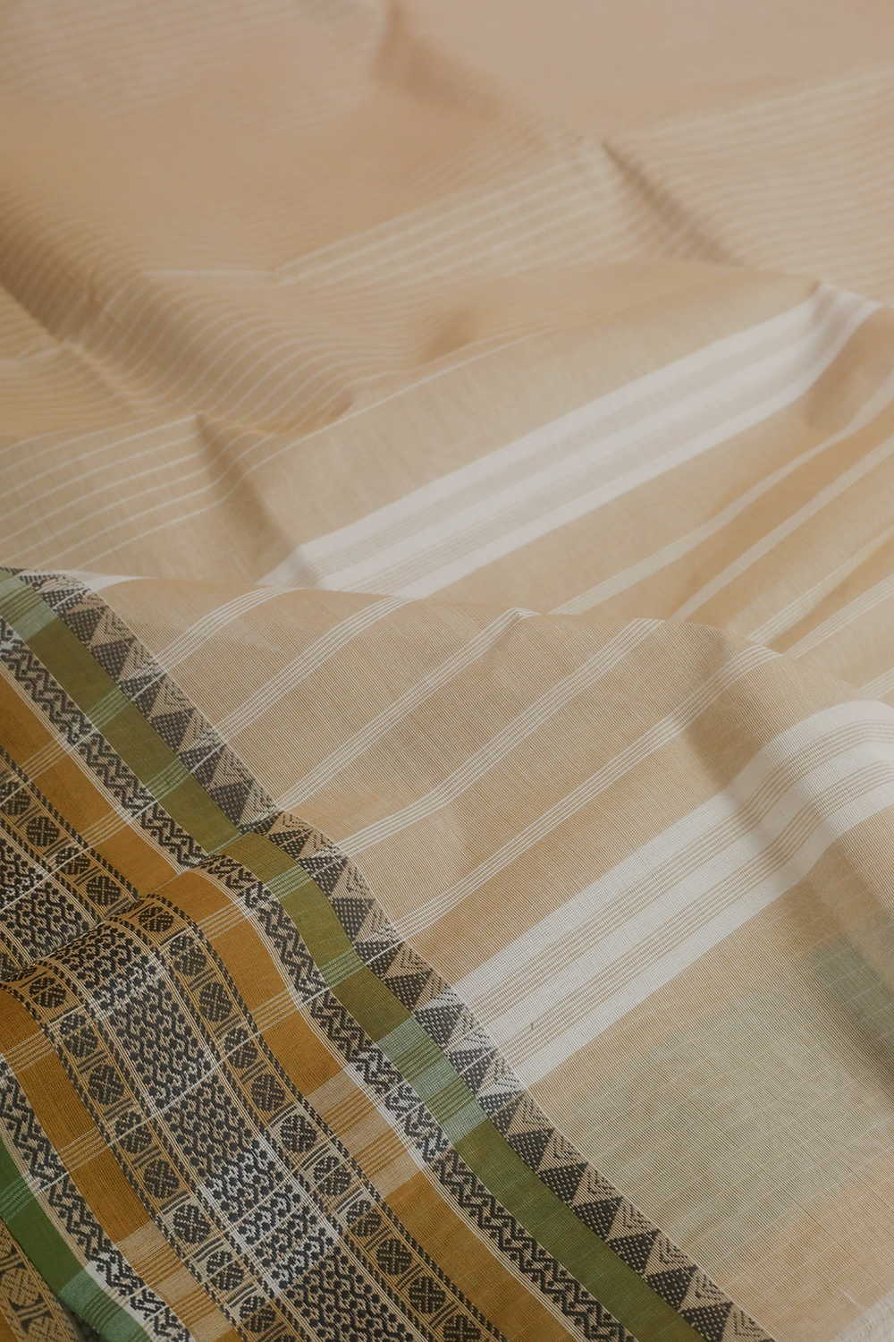 Cream Stripe Kanchipuram Cotton saree - Image 3