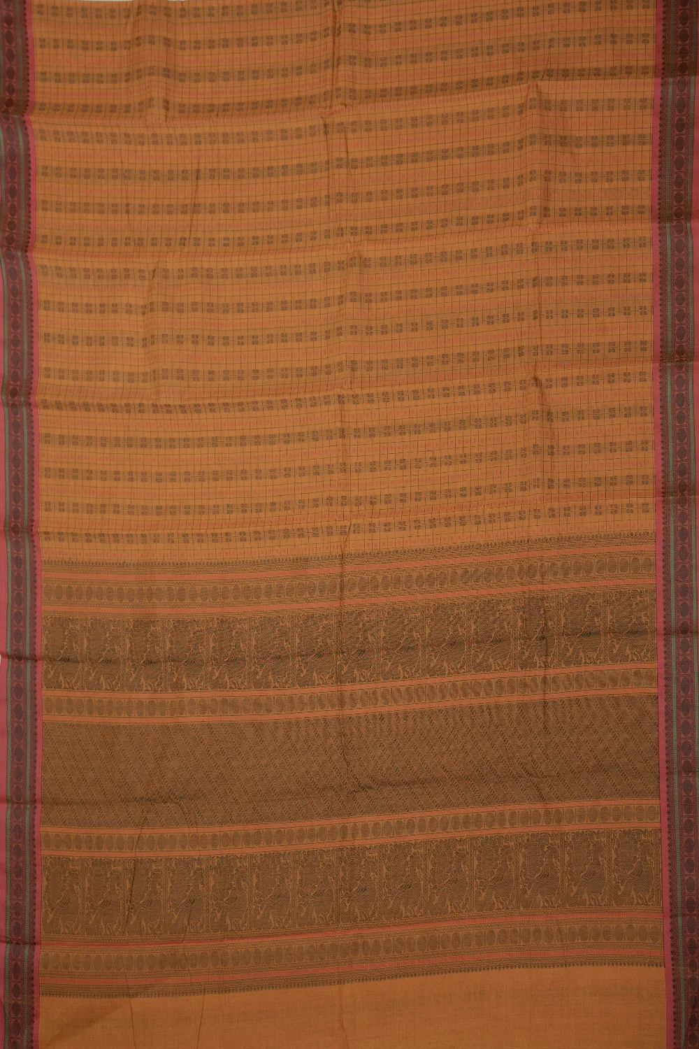 Tiger Orange with Checkered Kanchipuram Cotton saree - Image 2