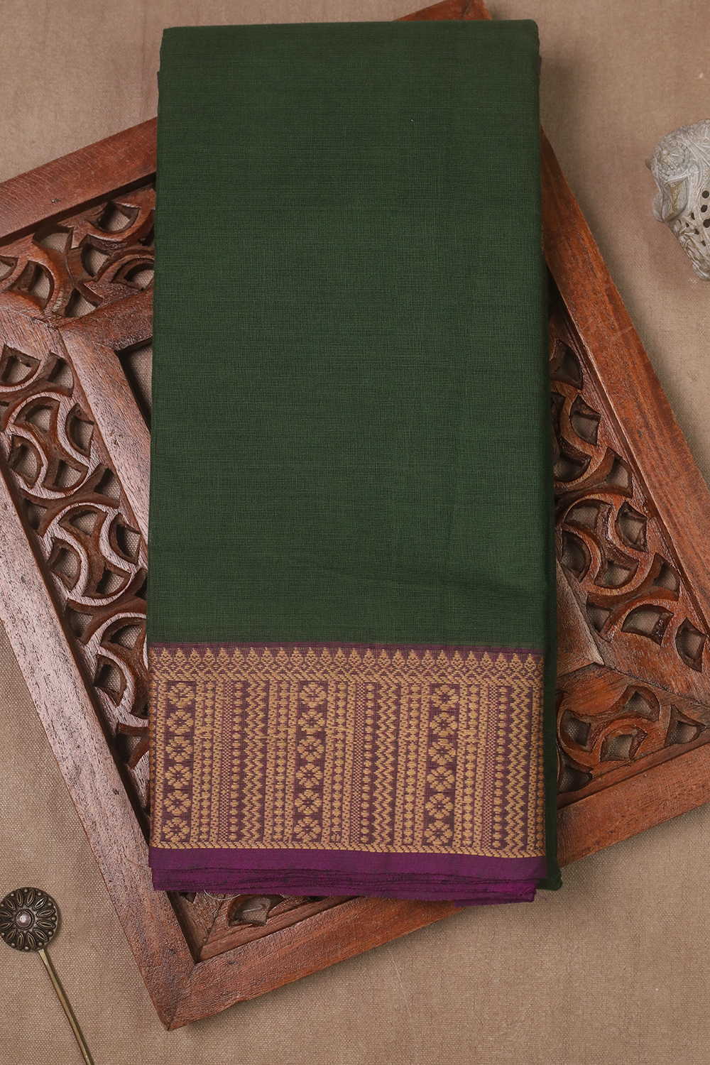 Deep Green Kanchipuram Cotton saree