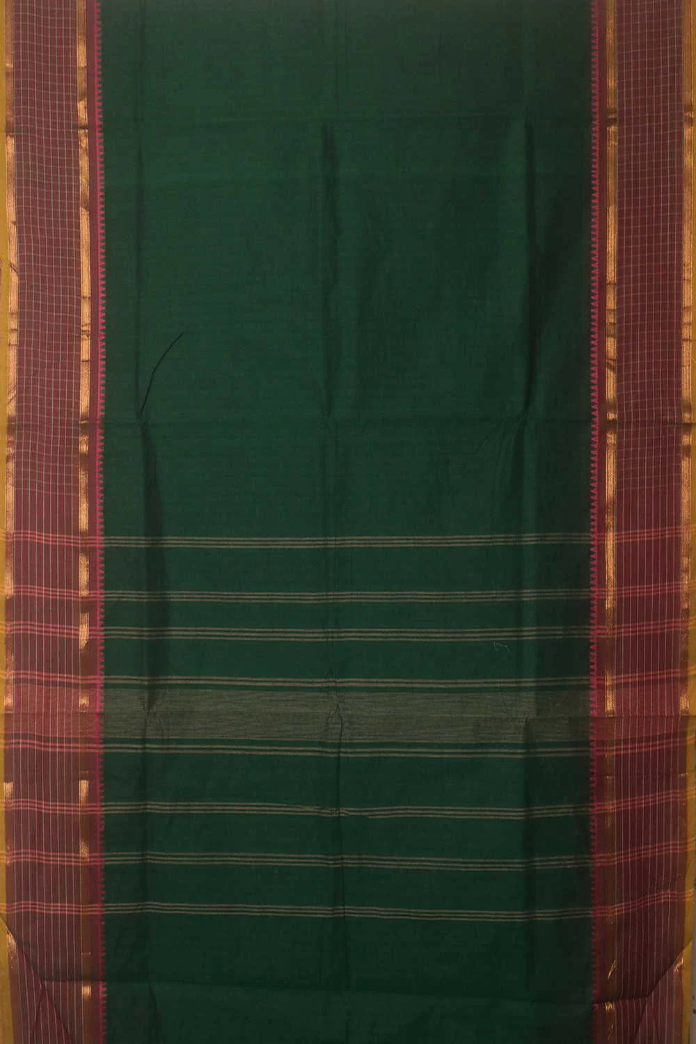 Checks Border on Green Kanchipuram Cotton saree - Image 2