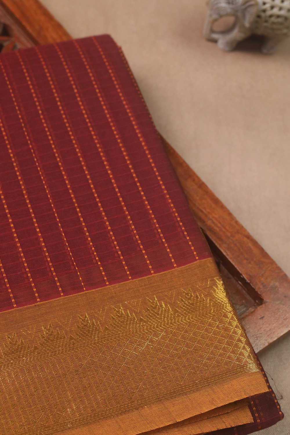 Maroon with Zari Stripe Kanchipuram Cotton saree