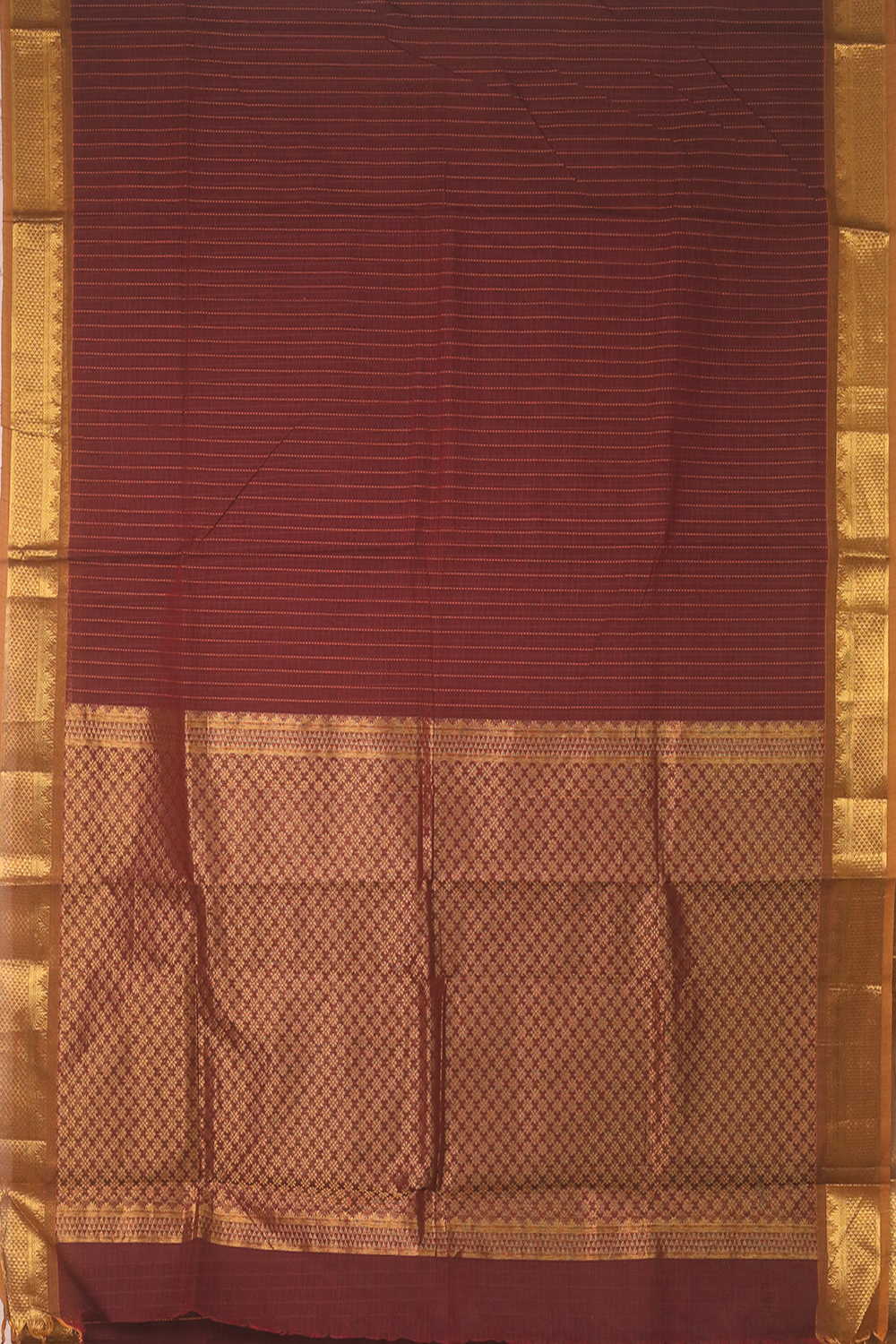 Maroon with Zari Stripe Kanchipuram Cotton saree - Image 2