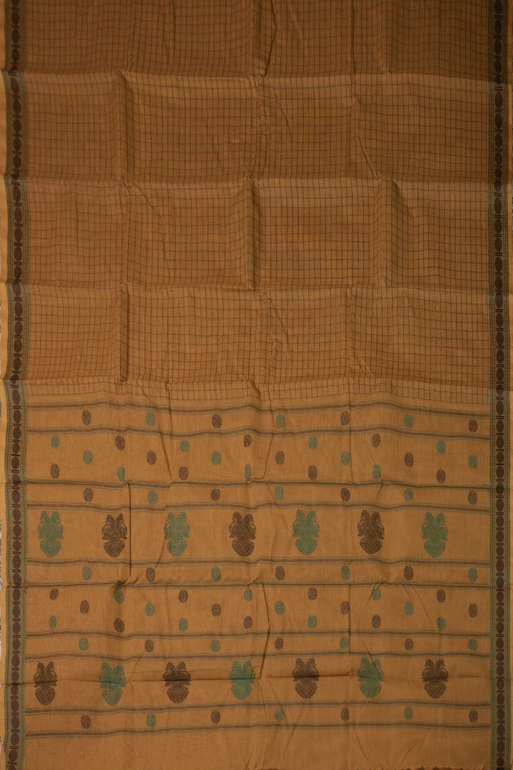 Checks on Yellow Kanchipuram Cotton saree - Image 2