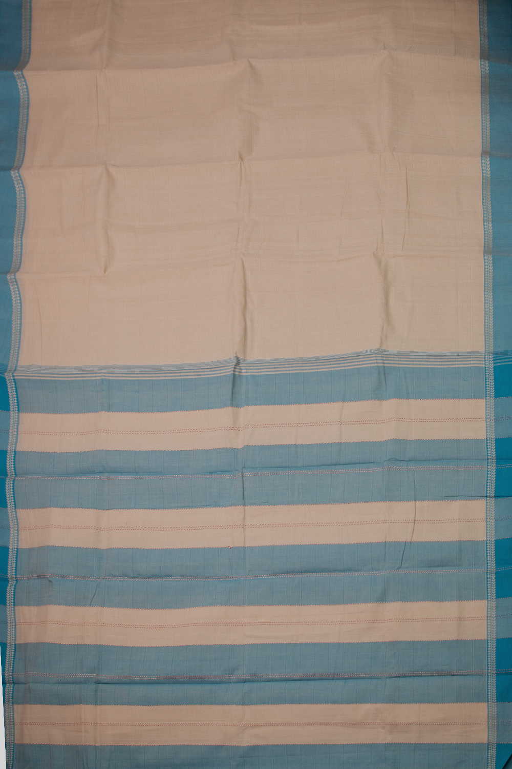 Beige with Blue Border Kanchipuram Cotton saree - Image 2