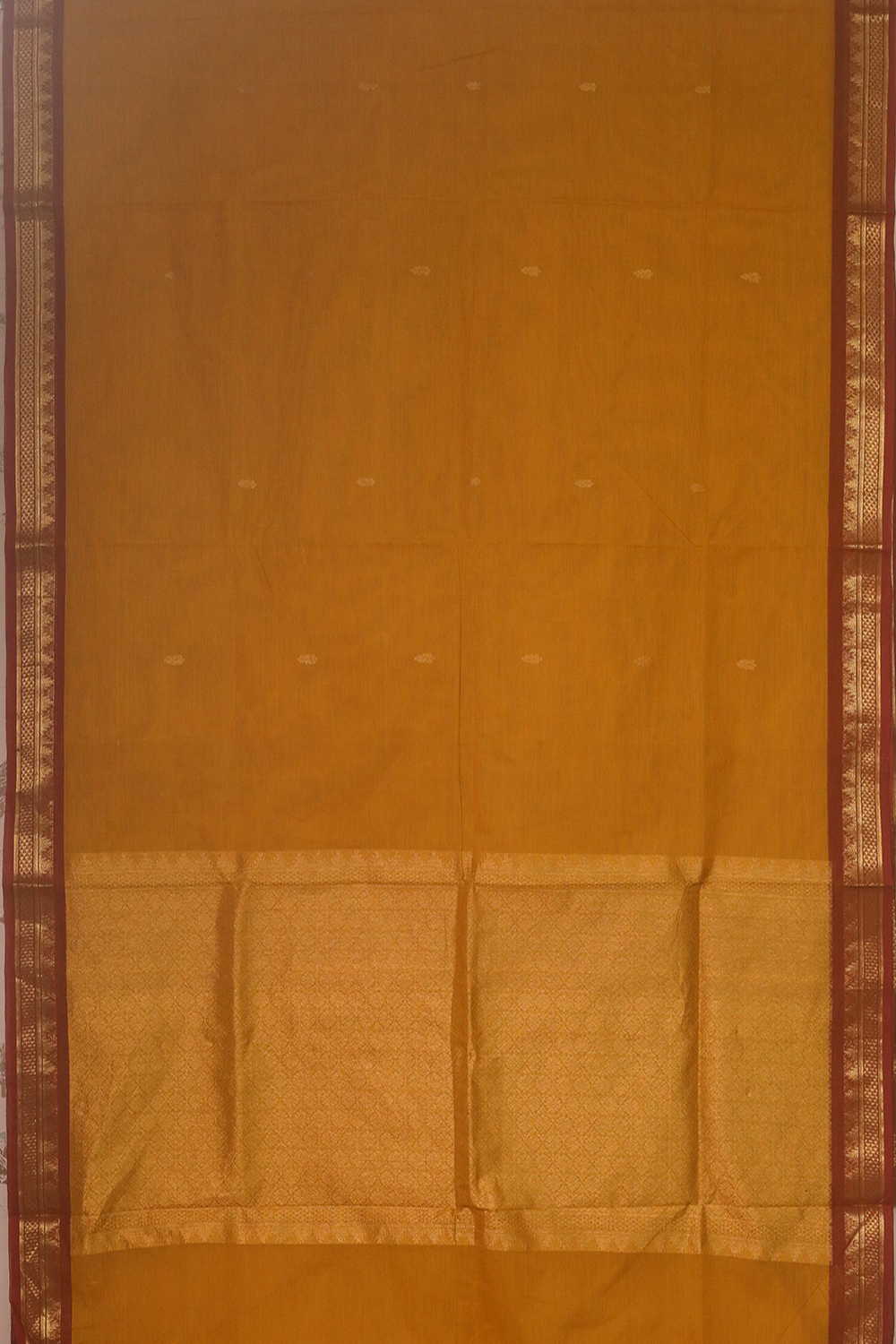 Turmeric Yellow with Zari Border Kanchipuram Cotton saree - Image 2