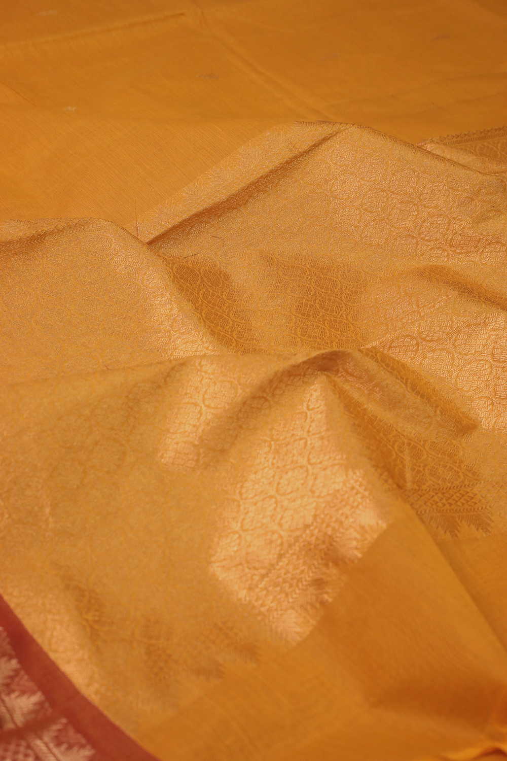 Turmeric Yellow with Zari Border Kanchipuram Cotton saree - Image 3
