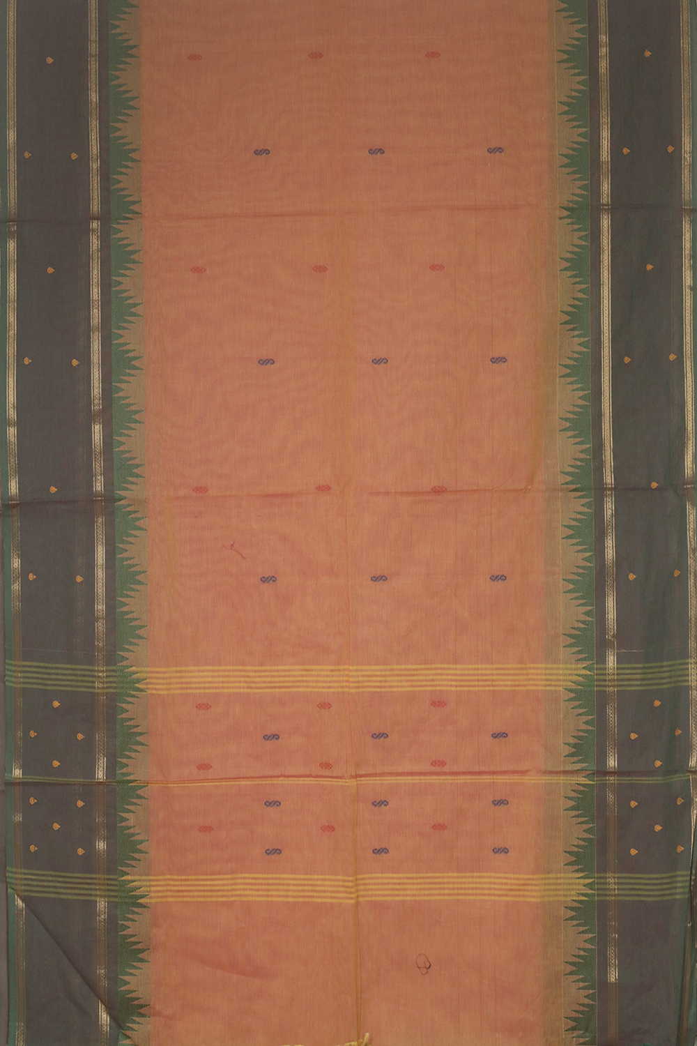 Green Border - Orange Kanchipuram Cotton saree - Image 2