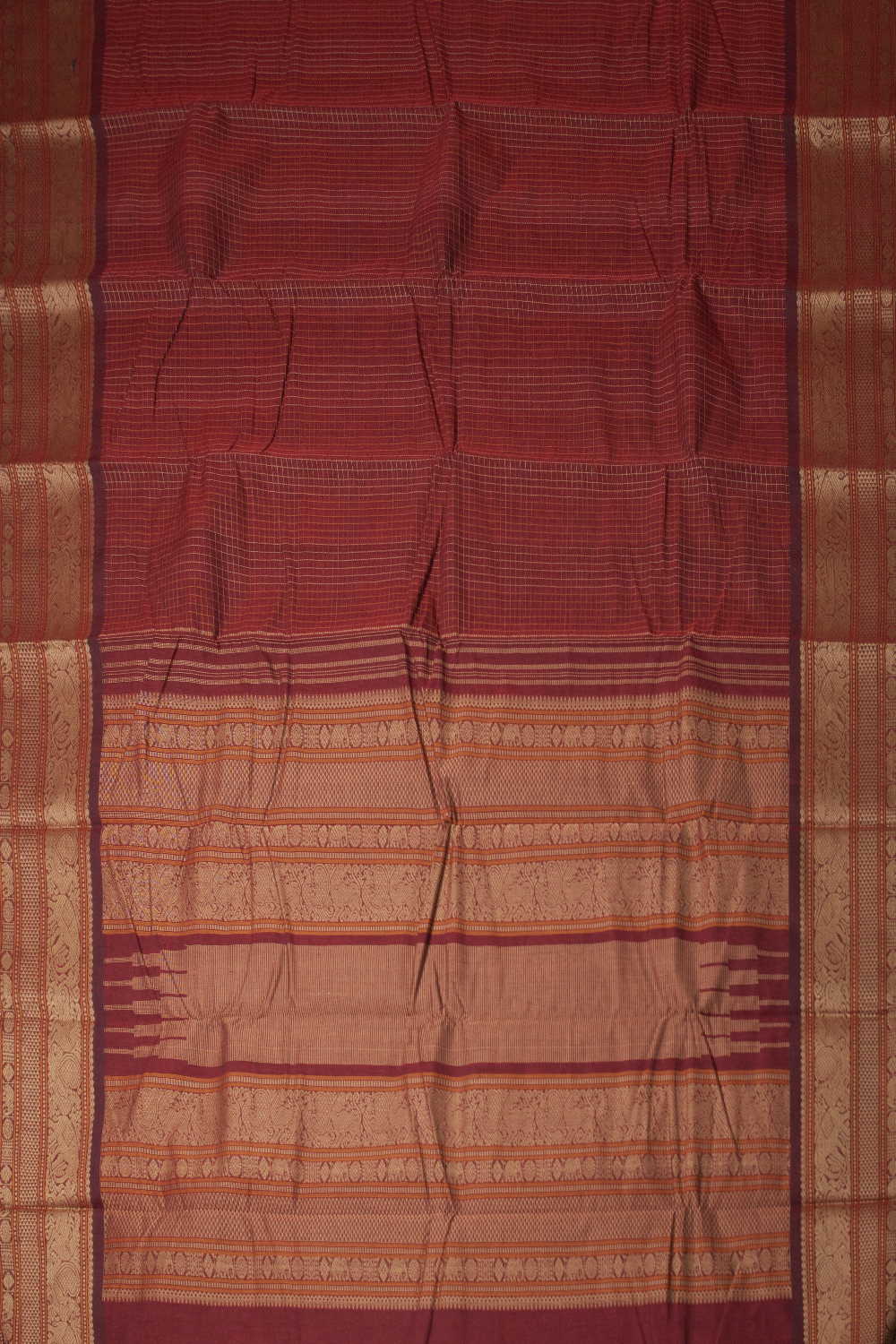 Checks with Maroon Kanchipuram Cotton saree - Image 2
