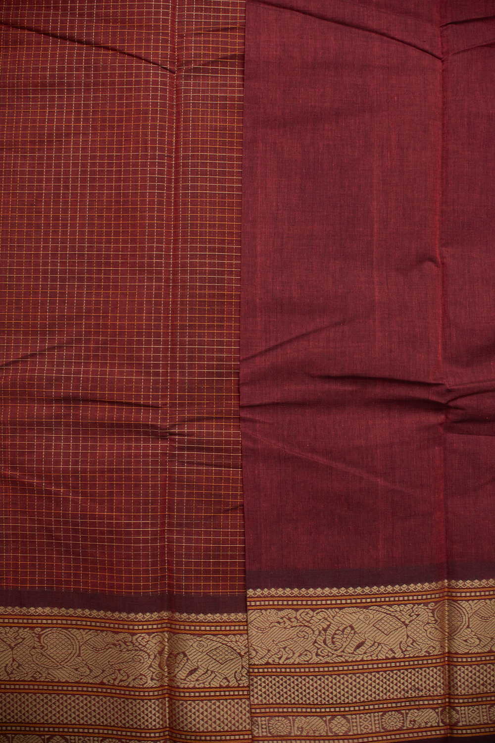 Checks with Maroon Kanchipuram Cotton saree - Image 4