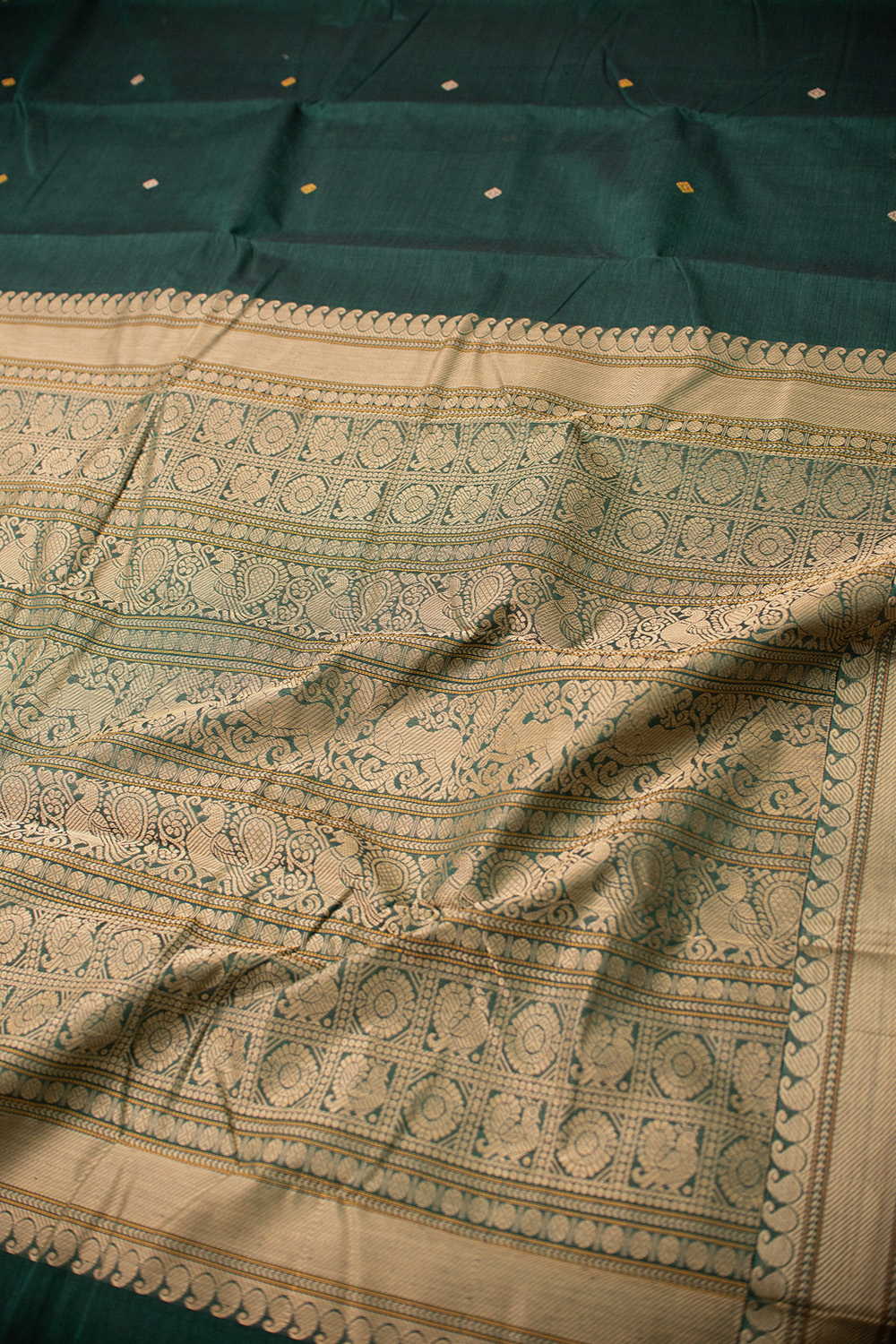 Bottle Green Kanchipuram Cotton saree - Image 3