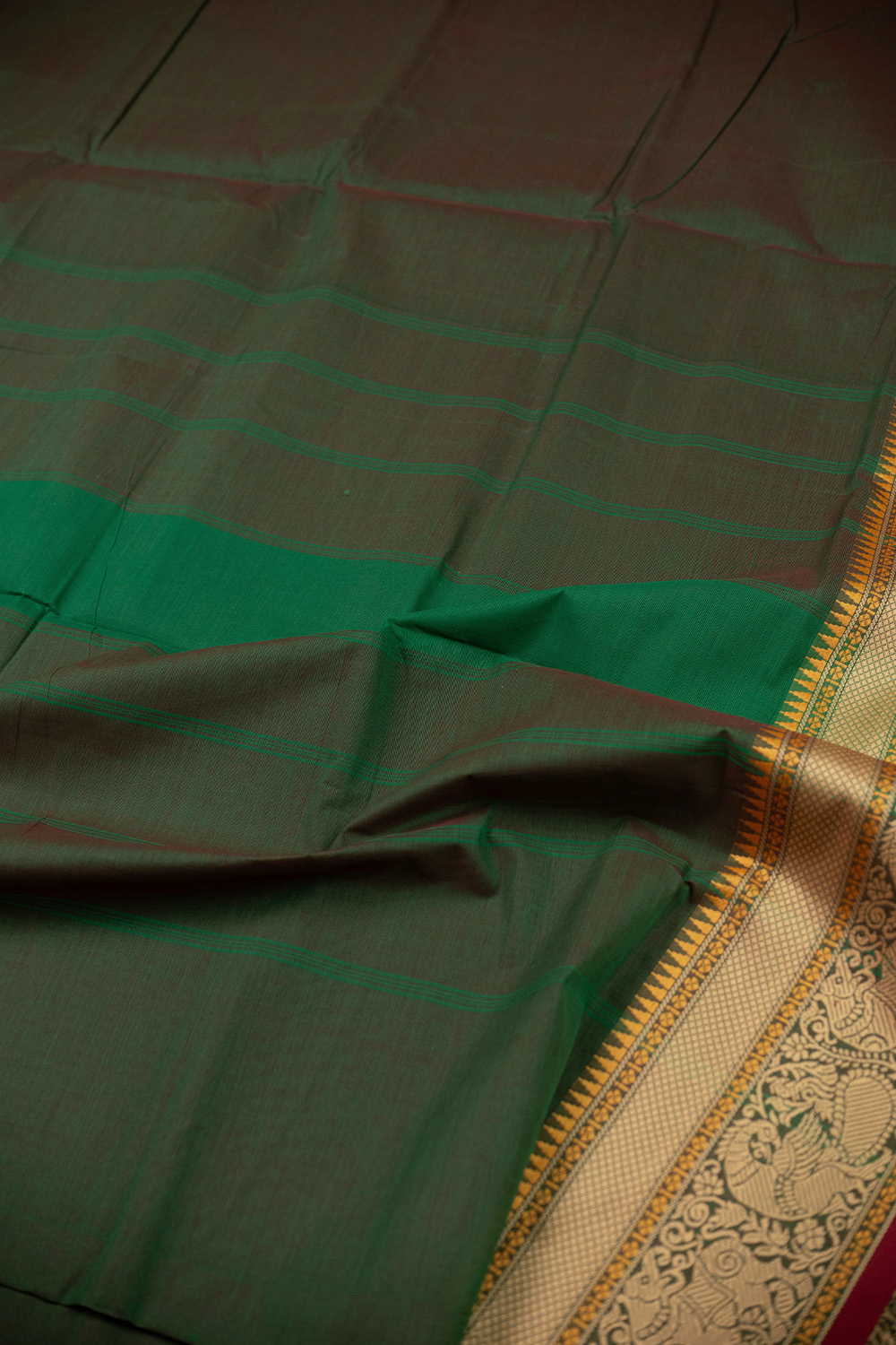 Dual Shaded Green - 9 Yards Kanchipuram Cotton saree - Image 3