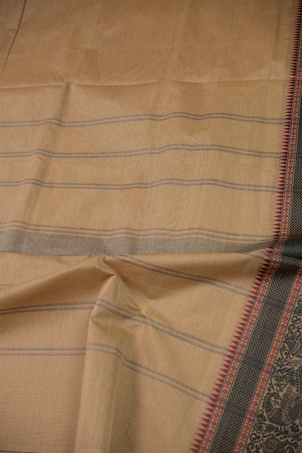Soft Beige - 9 Yards Kanchipuram Cotton saree - Image 3