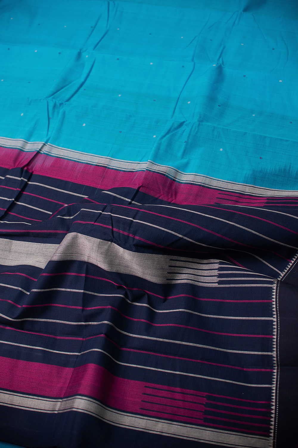 Azure Blue Kanchipuram Cotton saree - Image 3