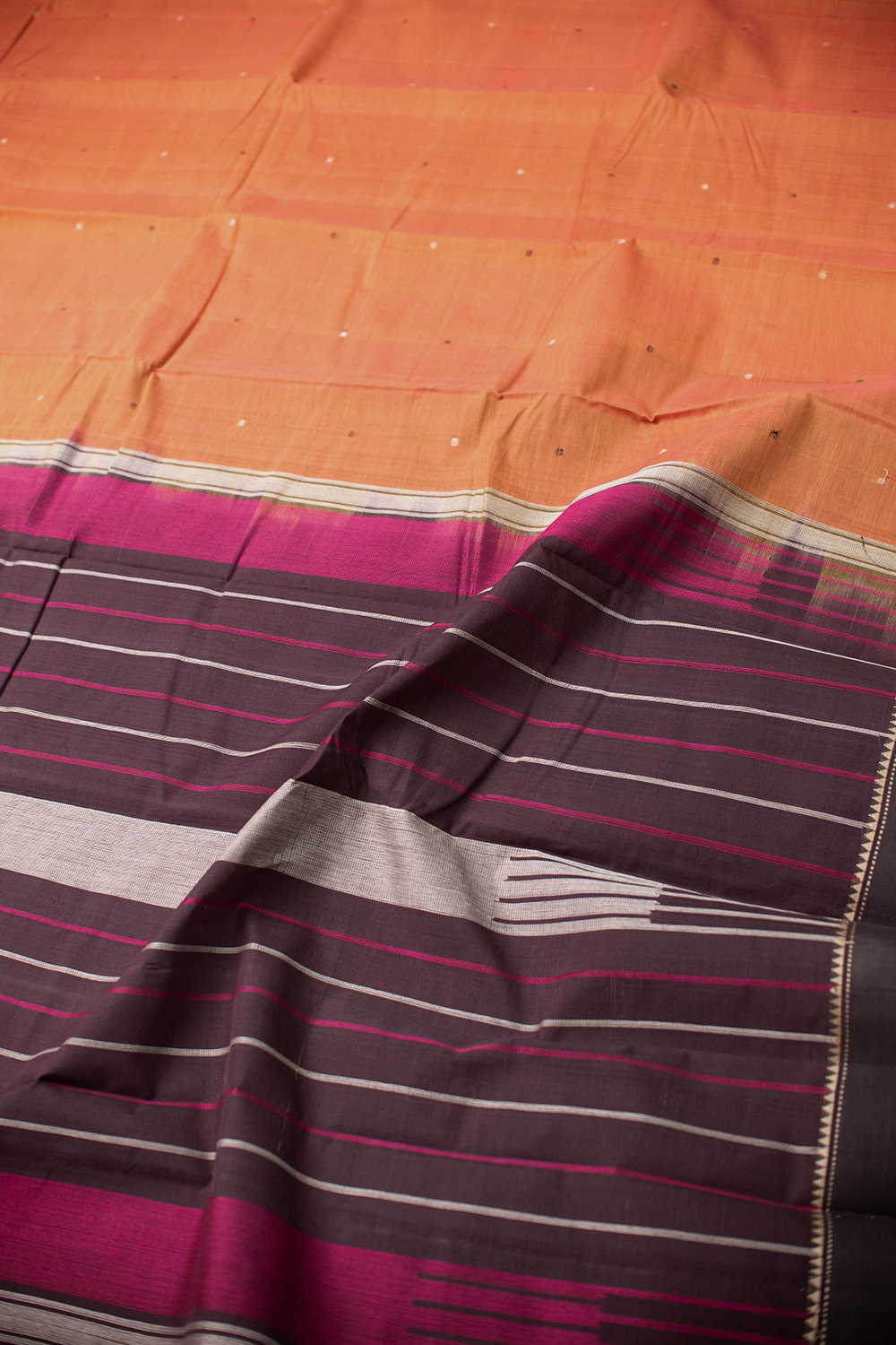 Dual Shaded Orange Kanchipuram Cotton saree - Image 3