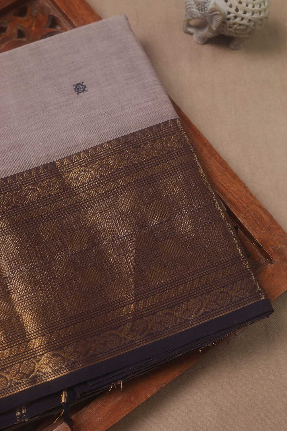 Grey with Zari Border Kanchipuram Cotton saree