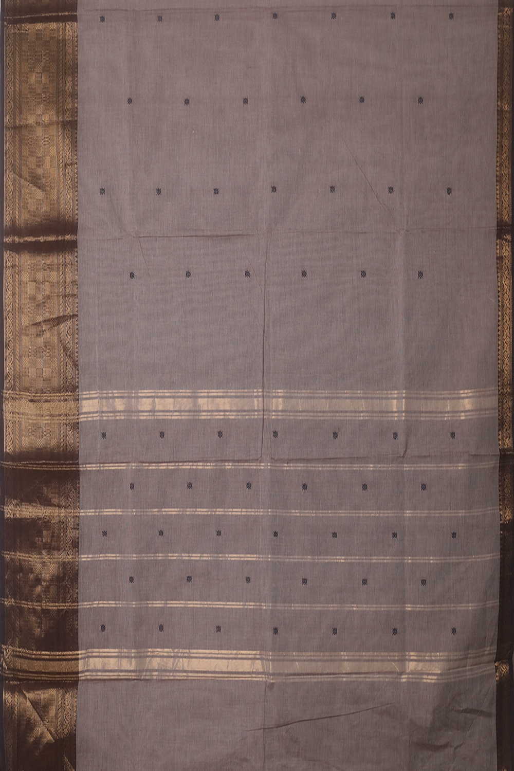 Grey with Zari Border Kanchipuram Cotton saree - Image 2