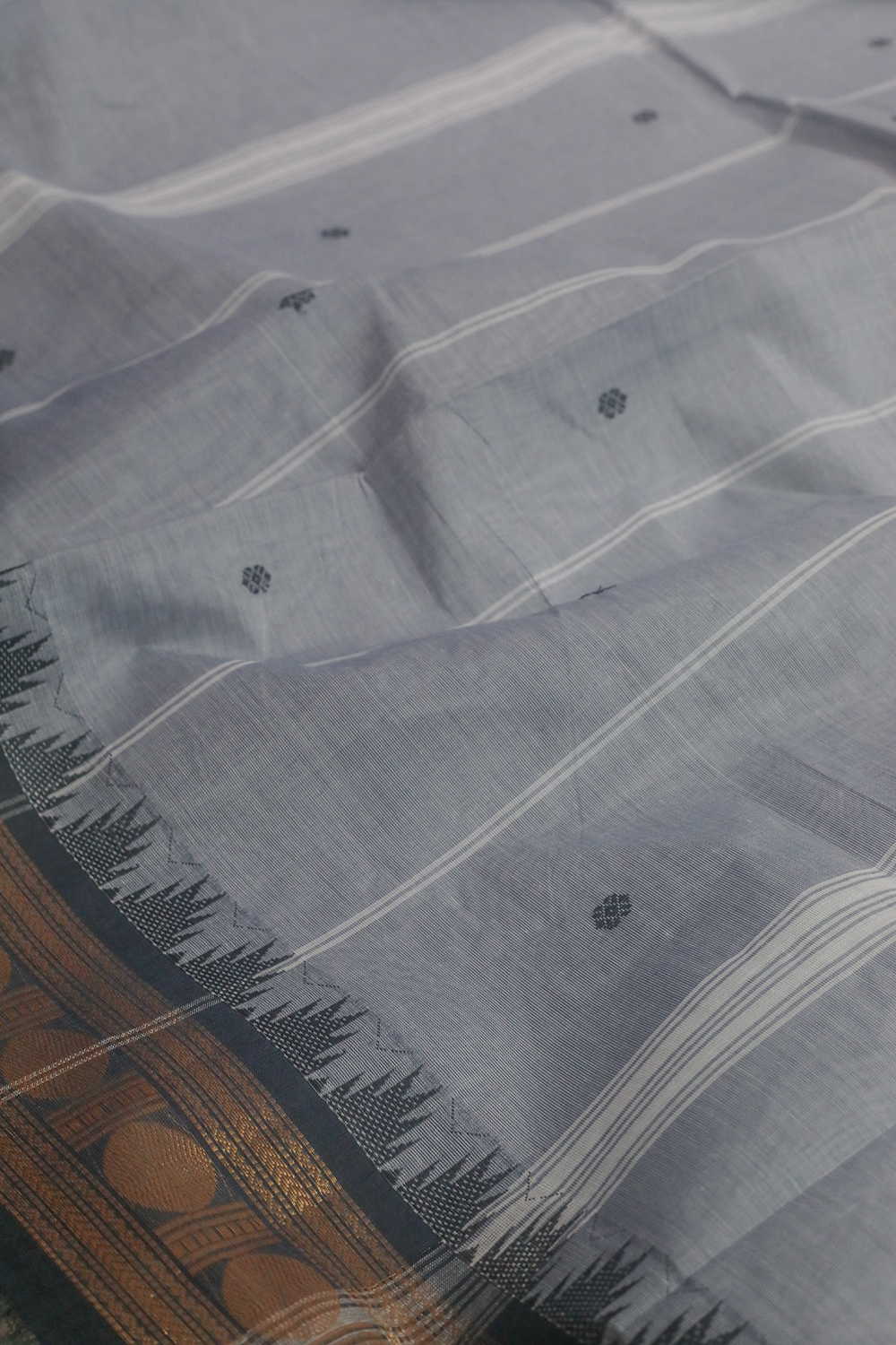 Bluish Grey Kanchipuram Cotton saree - Image 3