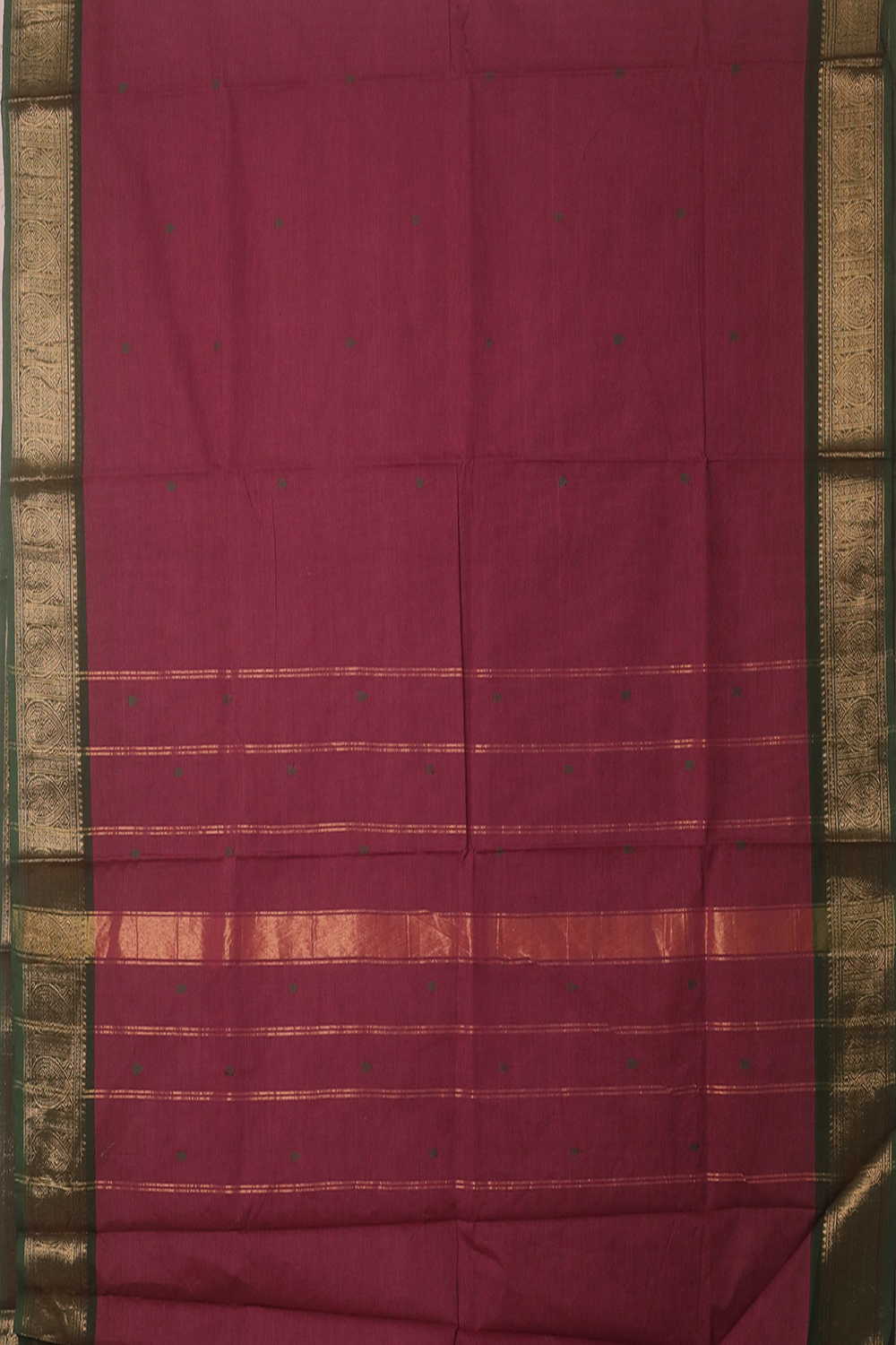 Green Border with Pink Kanchipuram Cotton saree - Image 2
