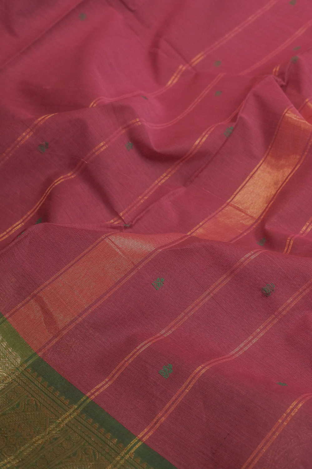 Green Border with Pink Kanchipuram Cotton saree - Image 3