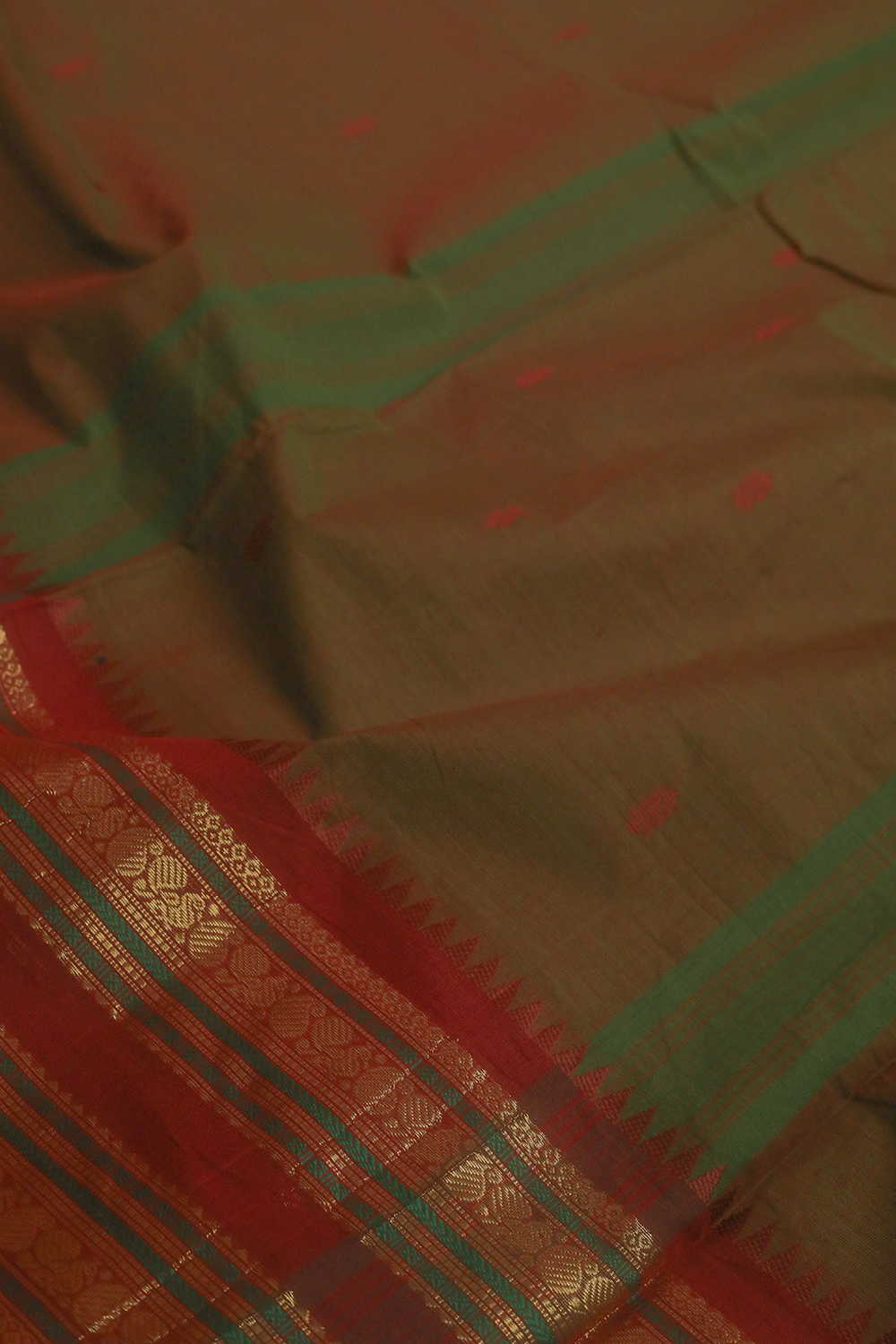 Dual Shaded Brown Kanchipuram Cotton saree - Image 3