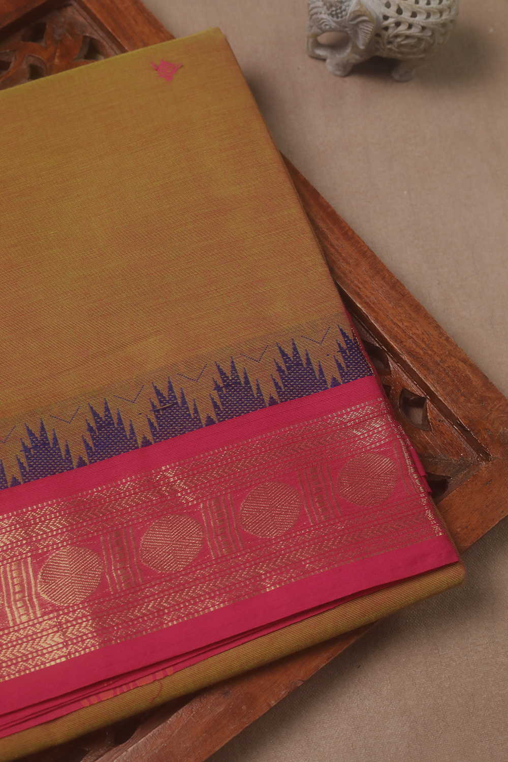 Twin Shaded Darker Yellow Kanchipuram Cotton saree