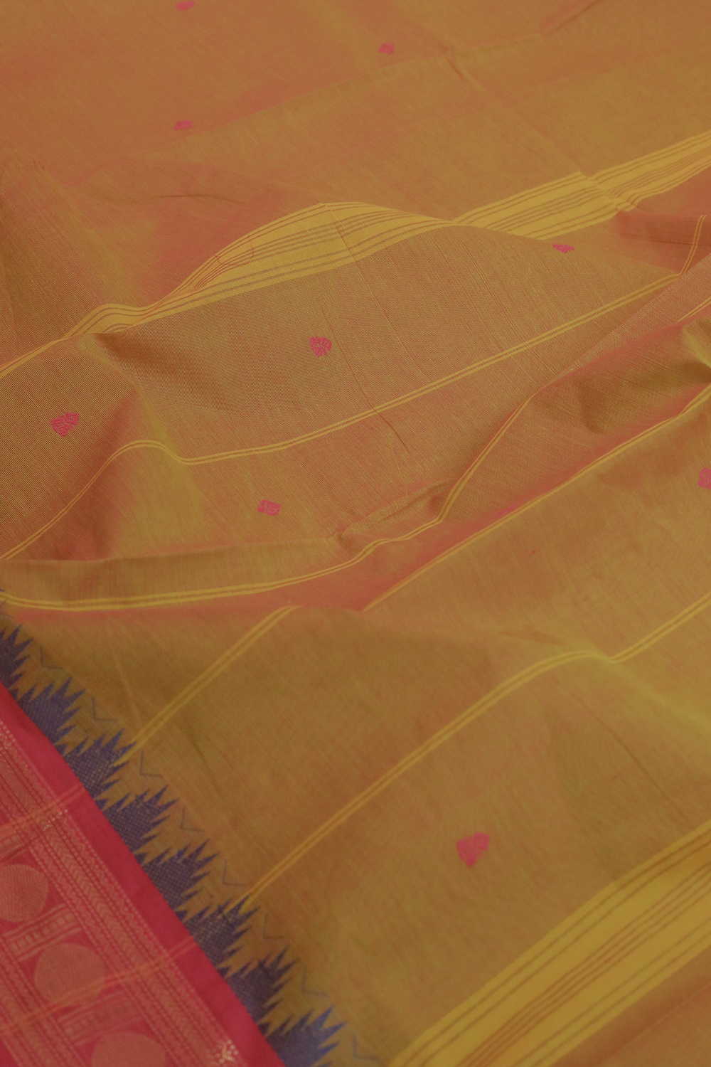 Twin Shaded Darker Yellow Kanchipuram Cotton saree - Image 3