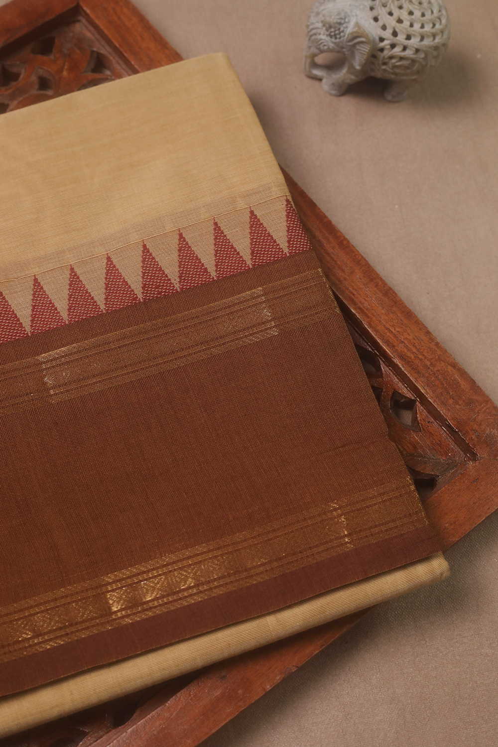 Beige with Zari Border Kanchipuram Cotton saree