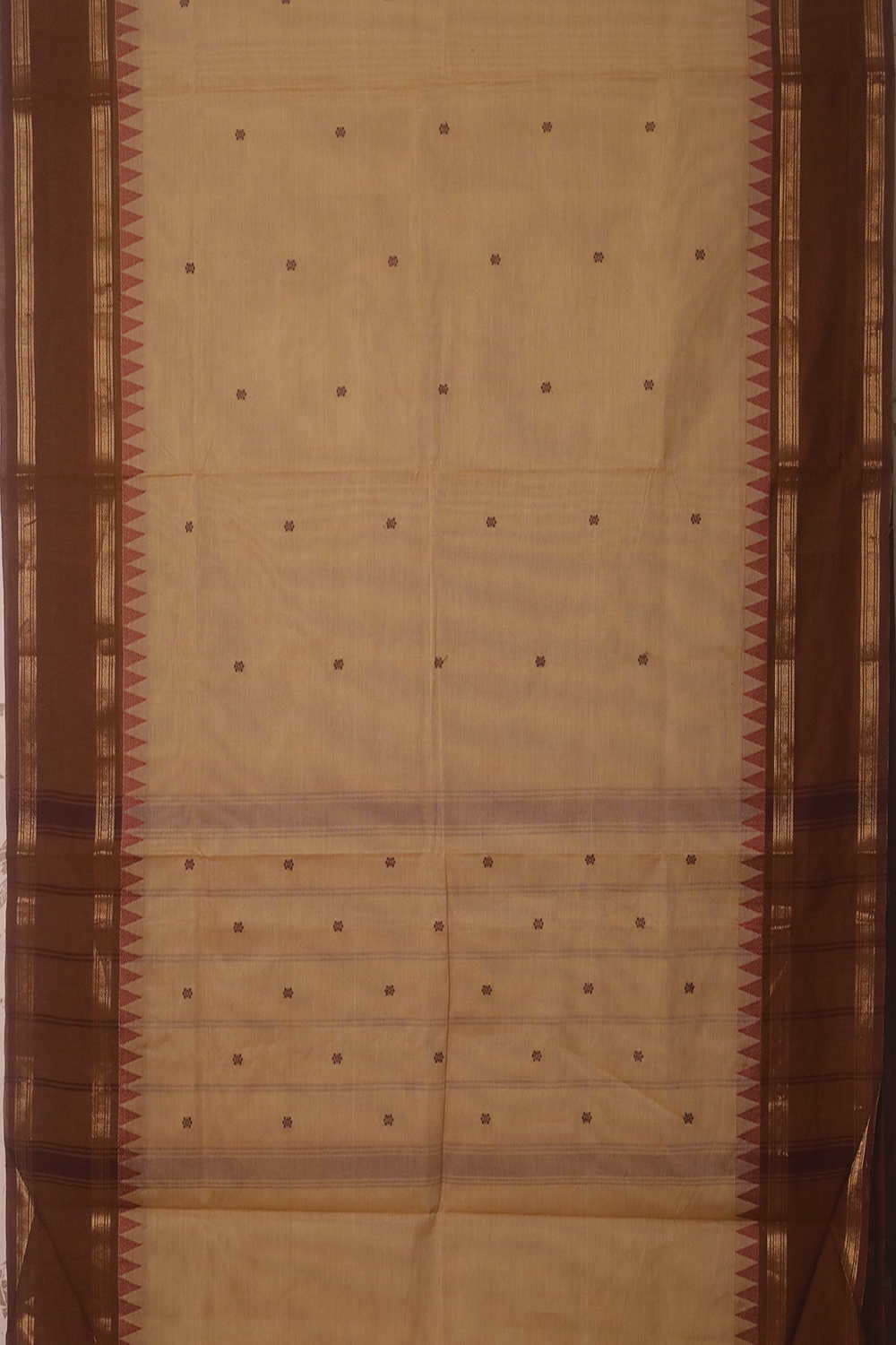 Beige with Zari Border Kanchipuram Cotton saree - Image 2