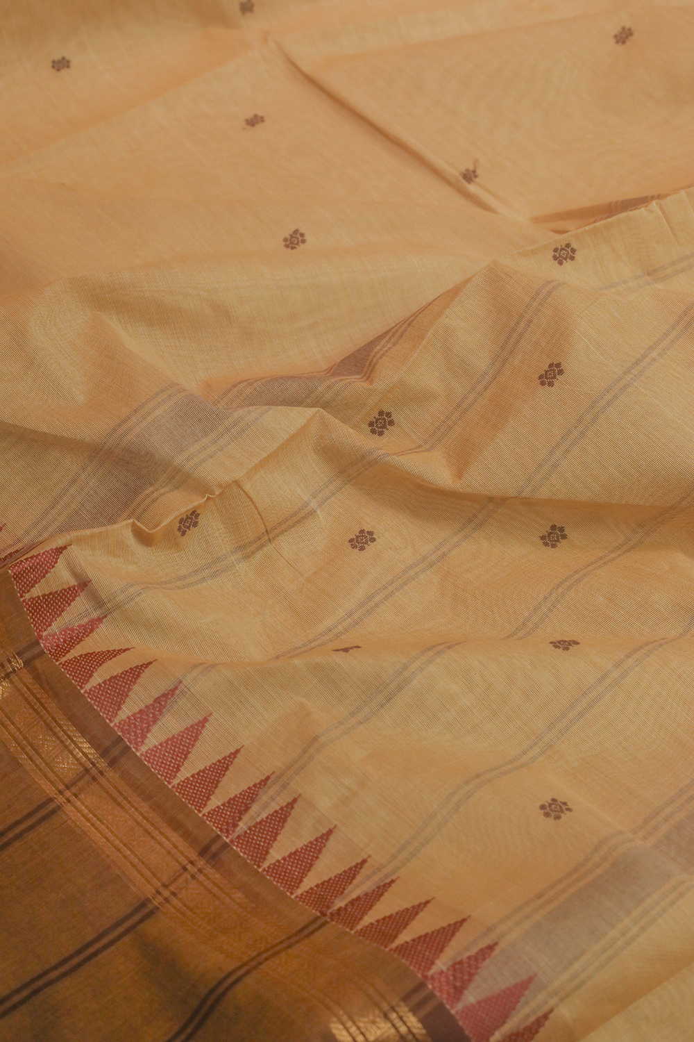 Beige with Zari Border Kanchipuram Cotton saree - Image 3