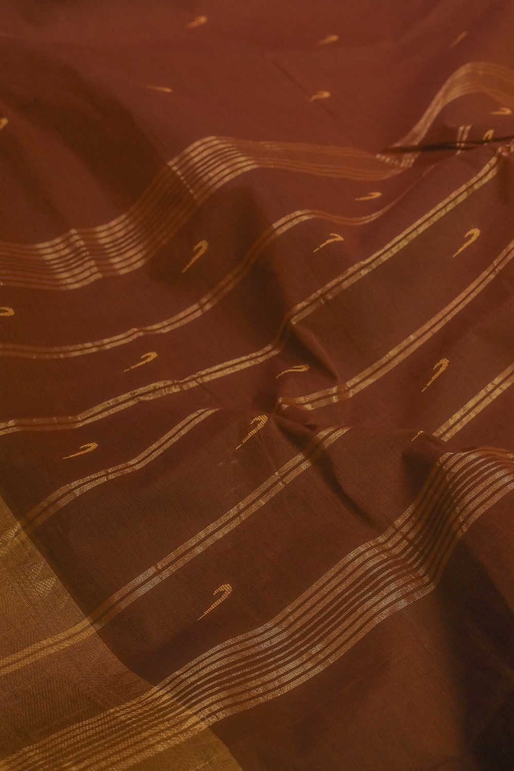 Yellow Motifs on Brown Kanchipuram Cotton saree - Image 3