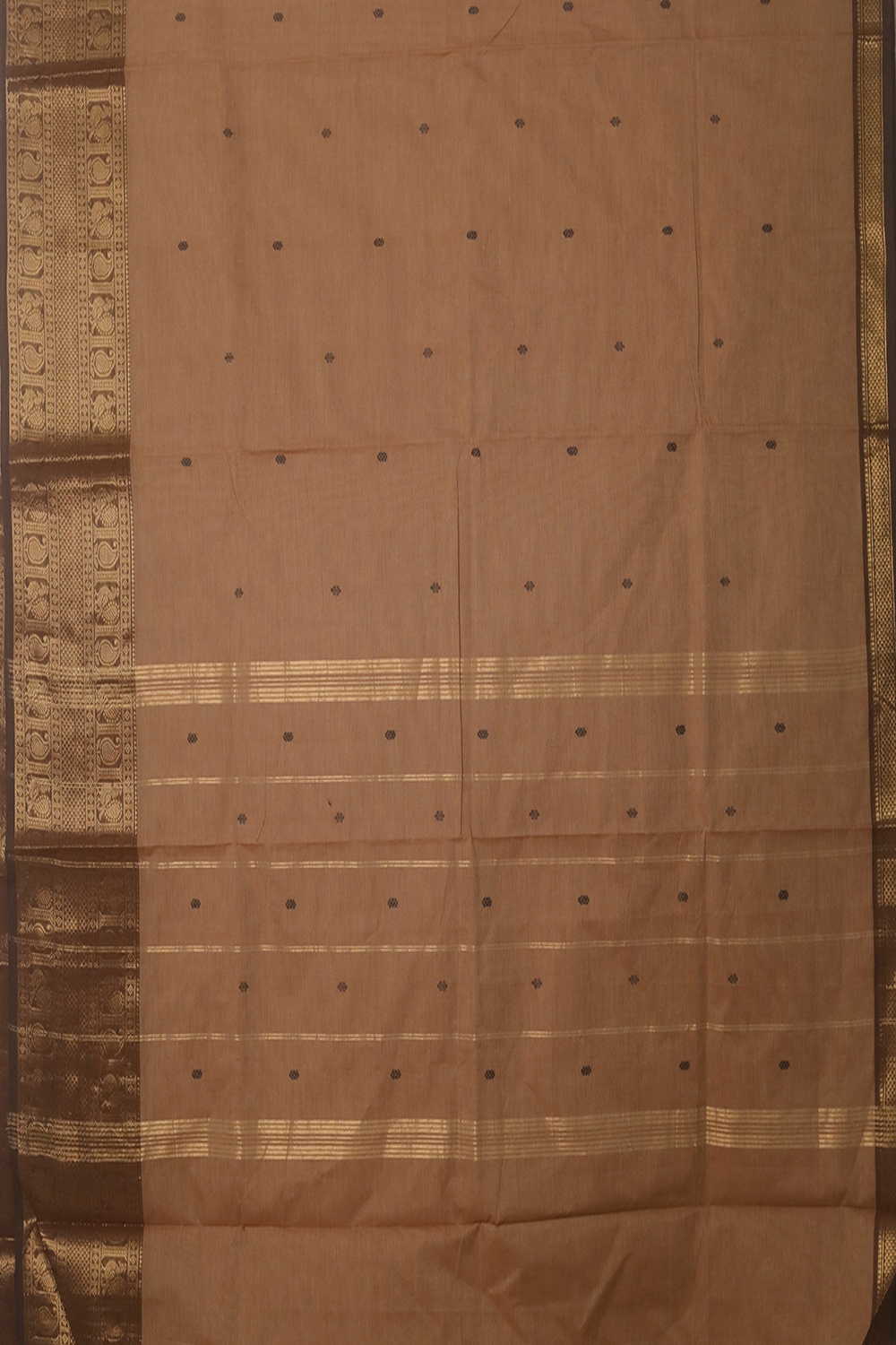 Coffe Beige with Zari Border Kanchipuram Cotton saree - Image 2