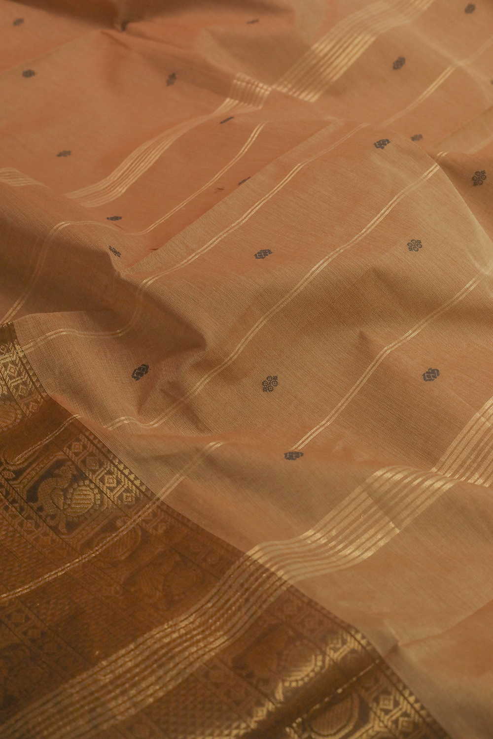 Coffe Beige with Zari Border Kanchipuram Cotton saree - Image 3
