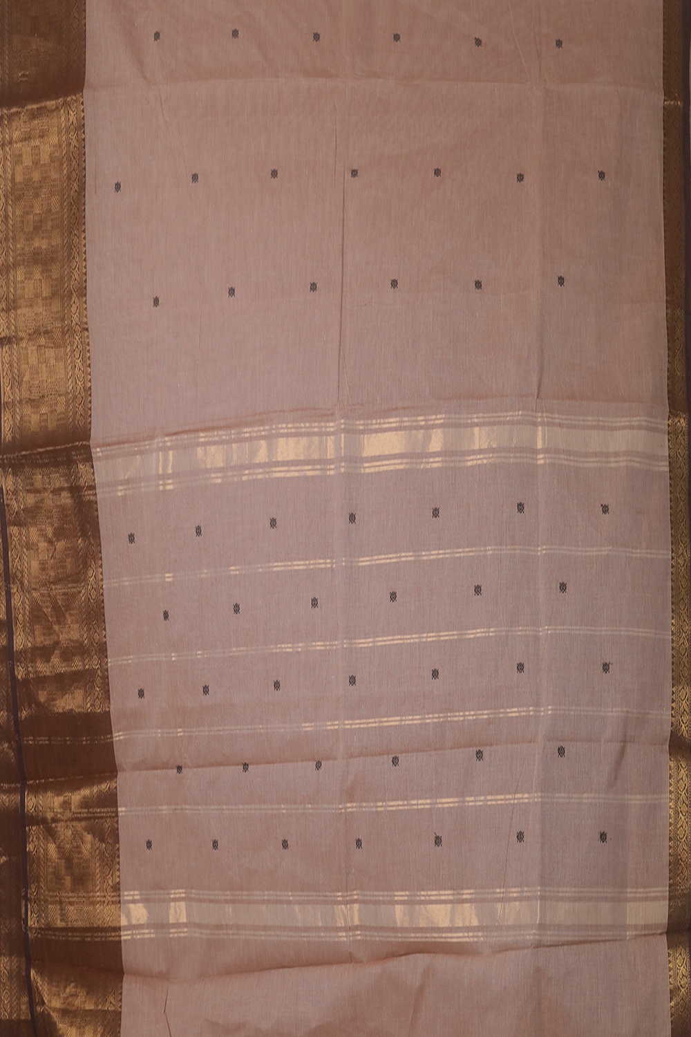 Zari Border with Rustic Beige Kanchipuram Cotton saree - Image 2