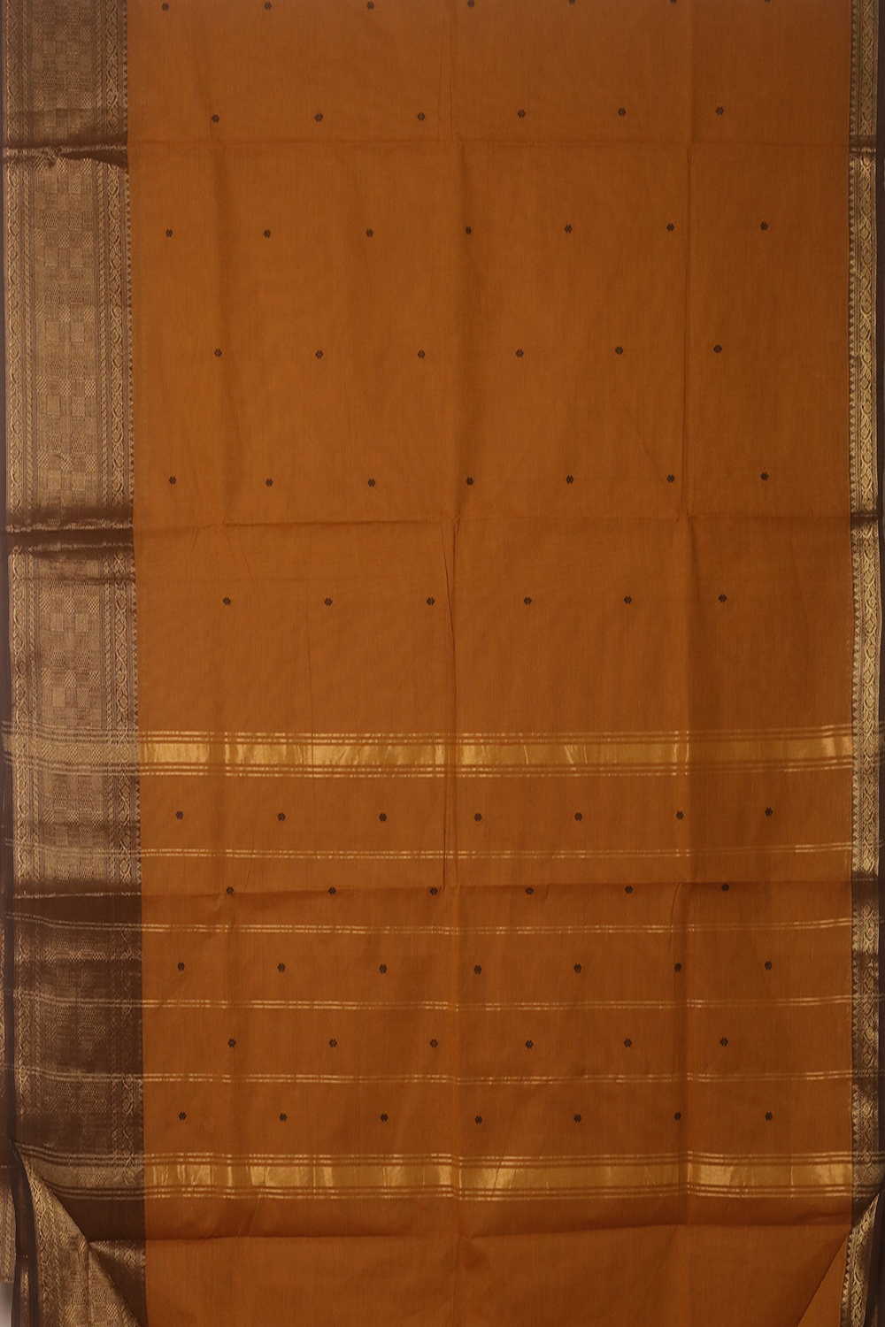 Darker Yellow with Zari Border Kanchipuram Cotton saree - Image 2