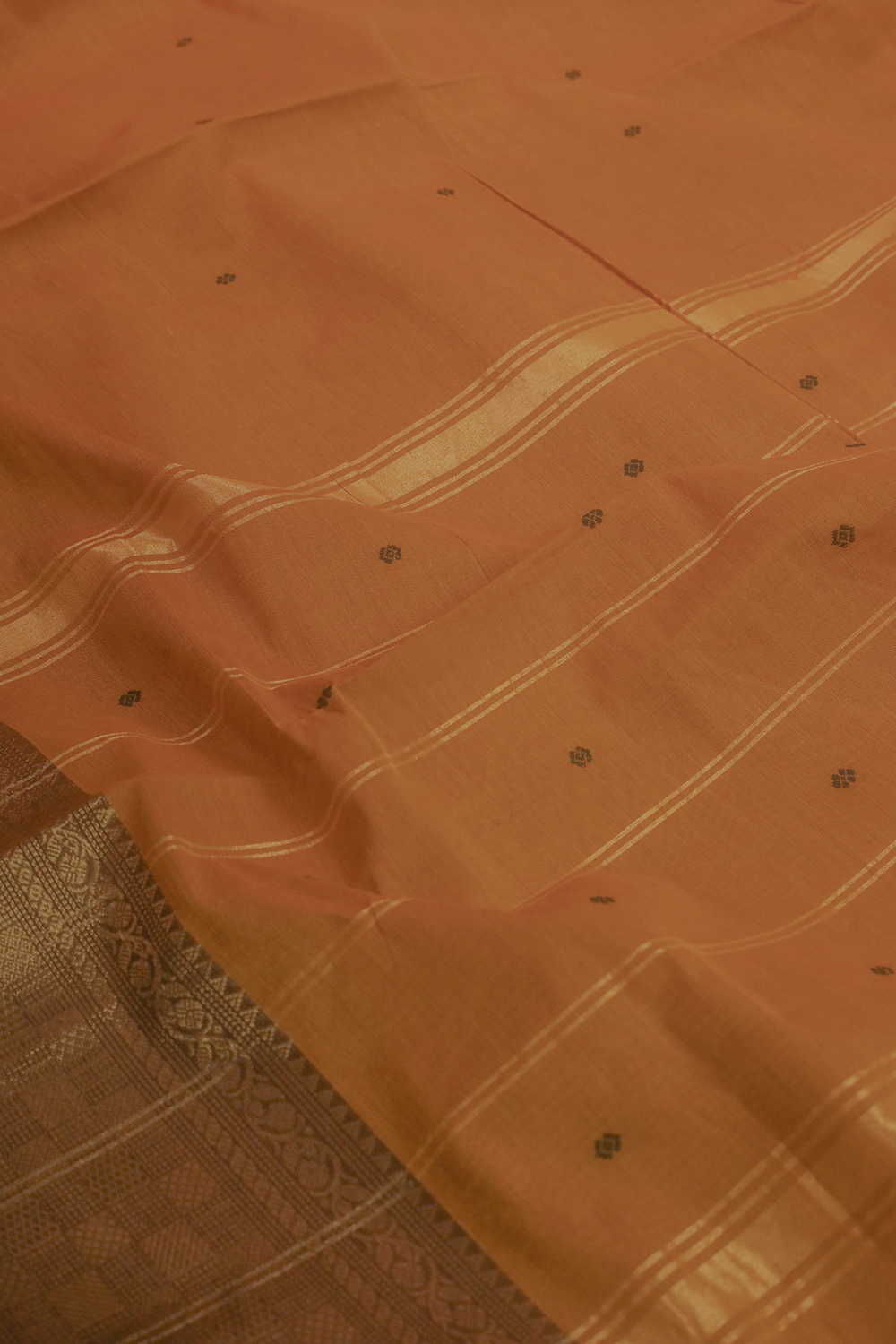 Darker Yellow with Zari Border Kanchipuram Cotton saree - Image 3