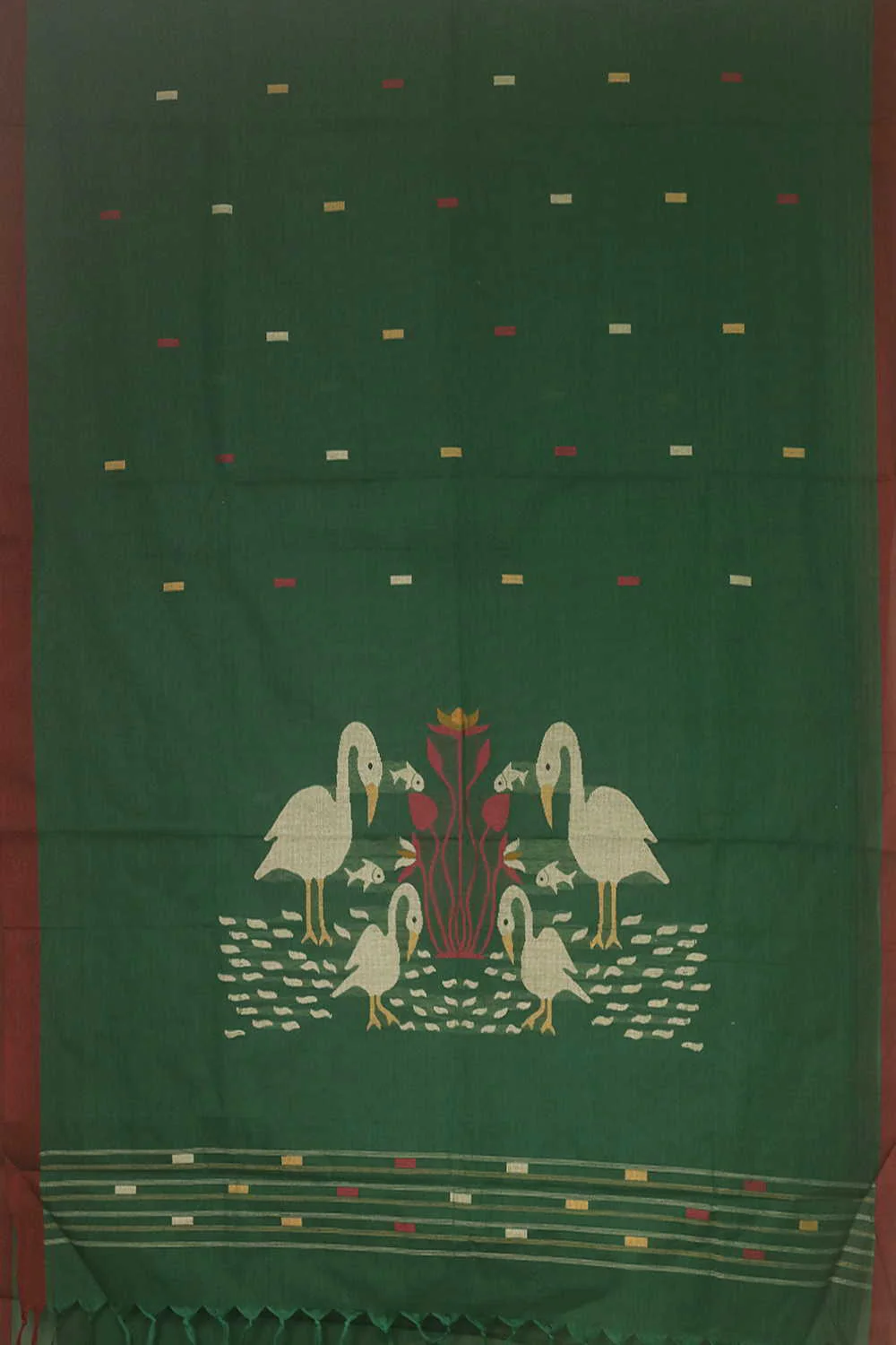 Green with Thread Butta Kanchipuram Cotton saree - Image 2