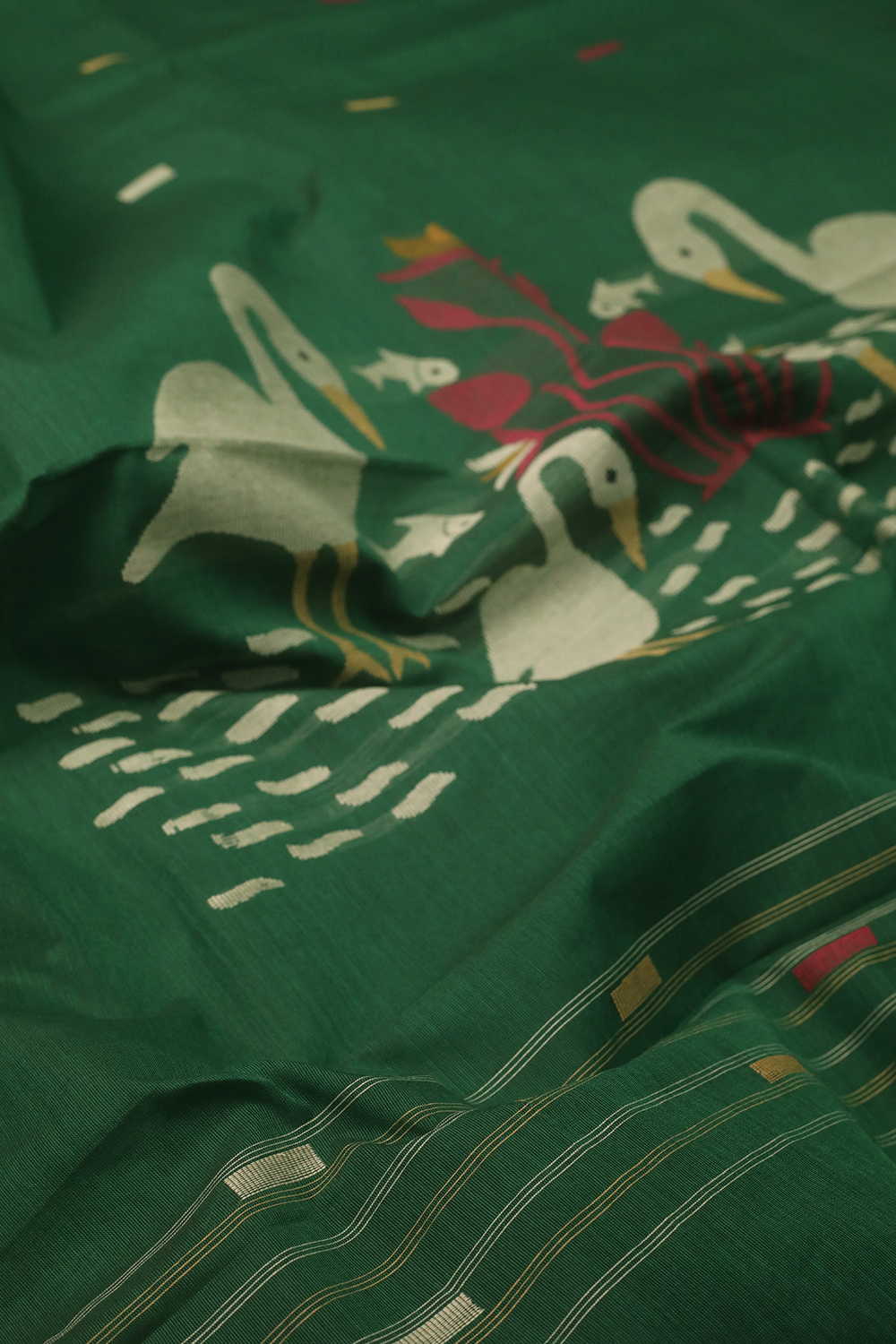 Green with Thread Butta Kanchipuram Cotton saree - Image 3